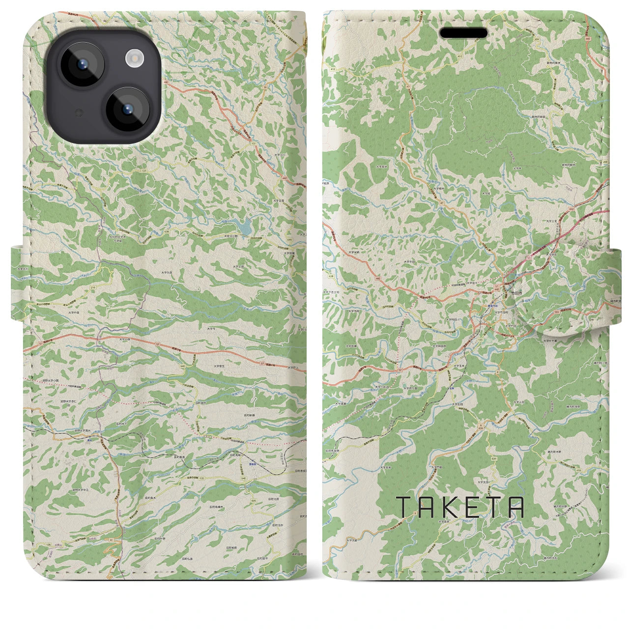 【竹田(大分県)】地図柄iPhoneケース(手帳タイプ)ナチュラル・iPhone 14 Plus 用