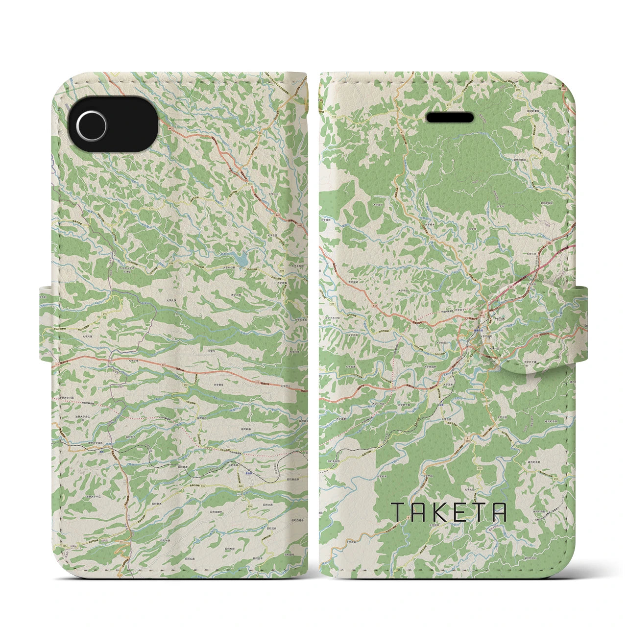 【竹田(大分県)】地図柄iPhoneケース(手帳タイプ)ナチュラル・iPhone SE(第3 / 第2世代) / 8 / 7 / 6s / 6 用