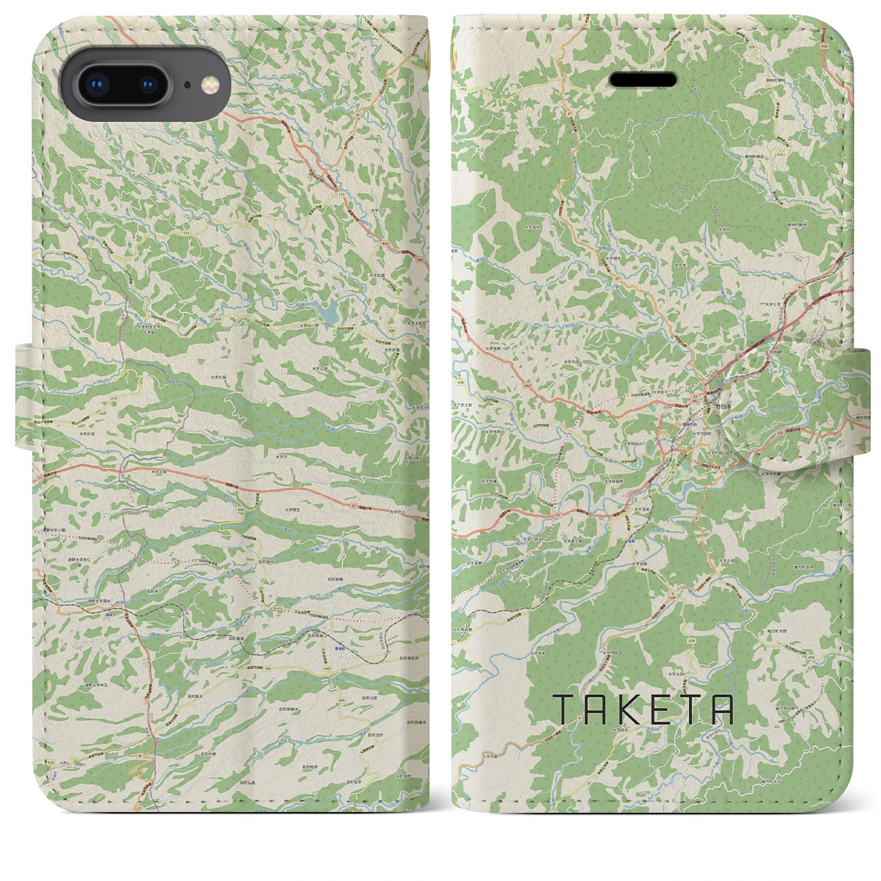 【竹田(大分県)】地図柄iPhoneケース(手帳タイプ)ナチュラル・iPhone 8Plus /7Plus / 6sPlus / 6Plus 用