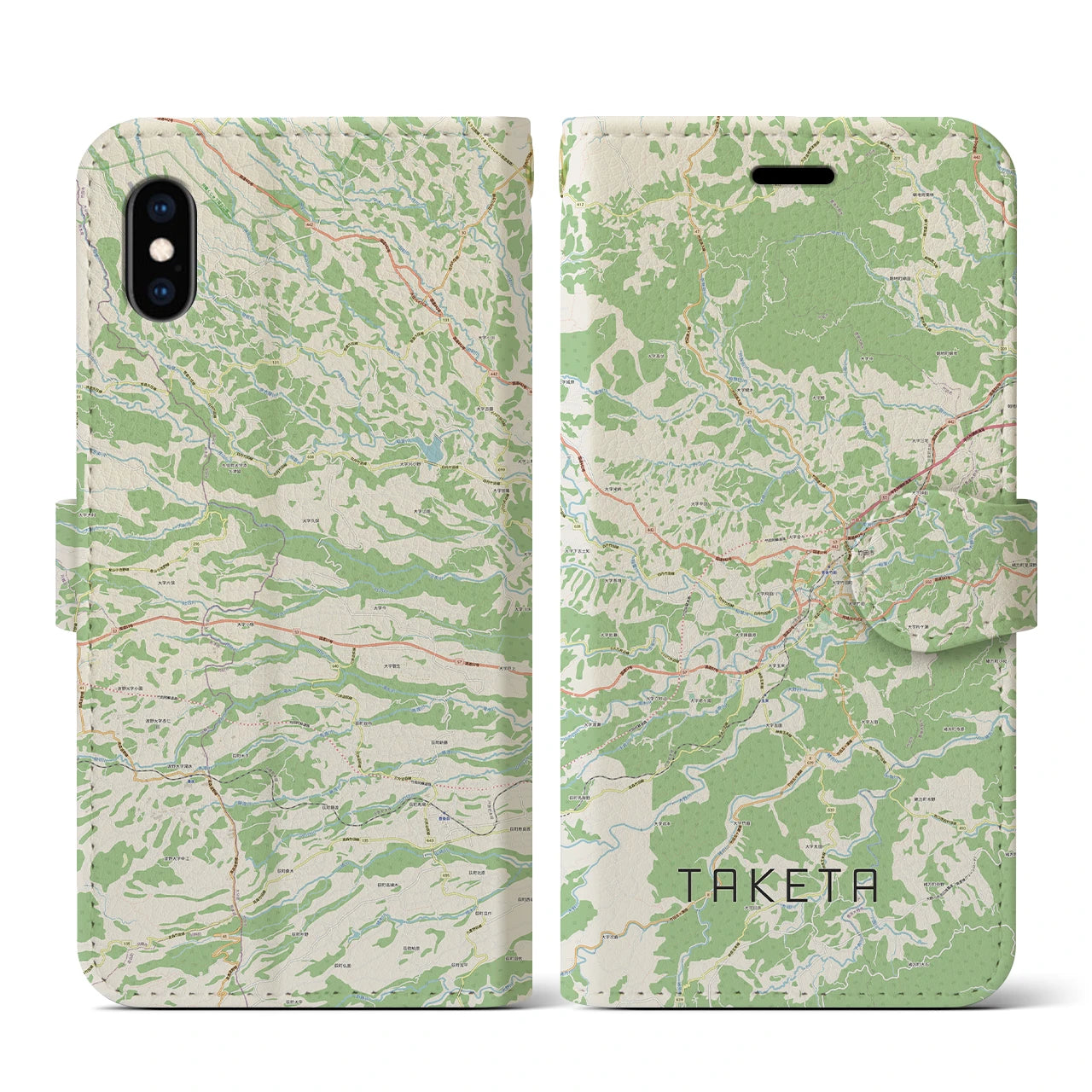 【竹田(大分県)】地図柄iPhoneケース(手帳タイプ)ナチュラル・iPhone XS / X 用