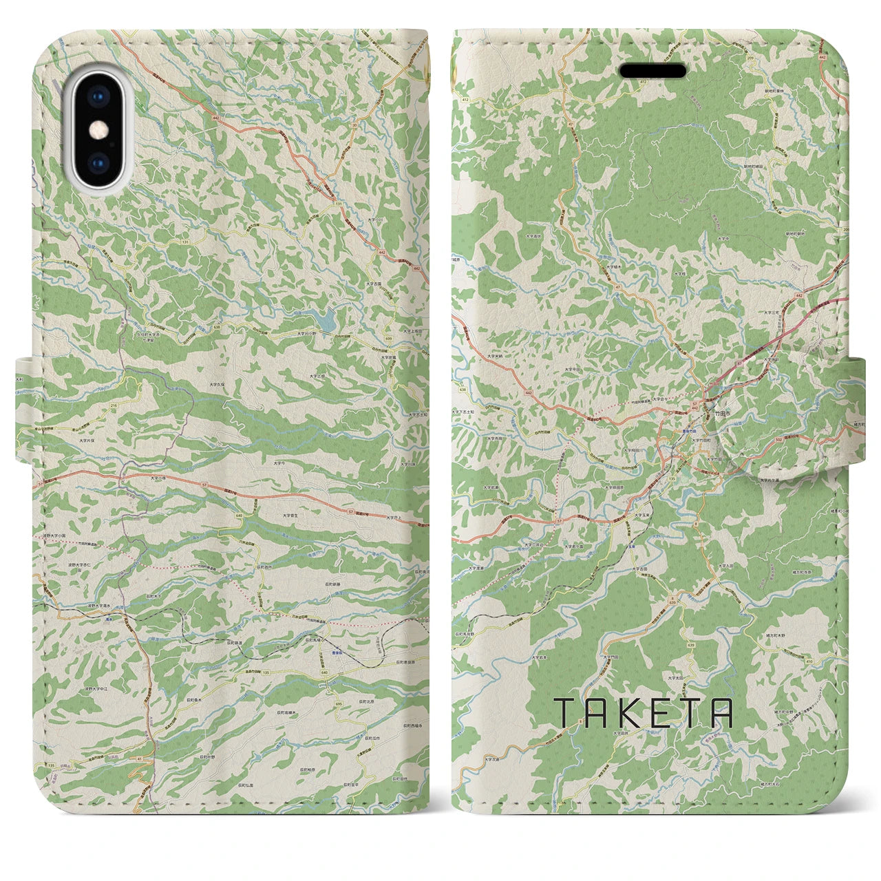 【竹田(大分県)】地図柄iPhoneケース(手帳タイプ)ナチュラル・iPhone XS Max 用
