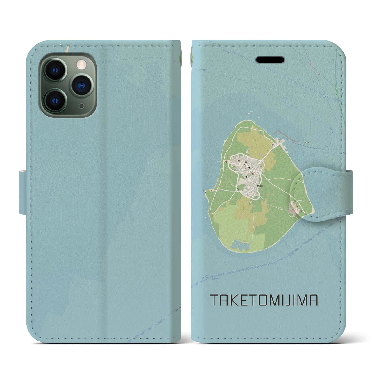 【竹富島(沖縄県)】地図柄iPhoneケース(手帳タイプ)ナチュラル・iPhone 11 Pro 用