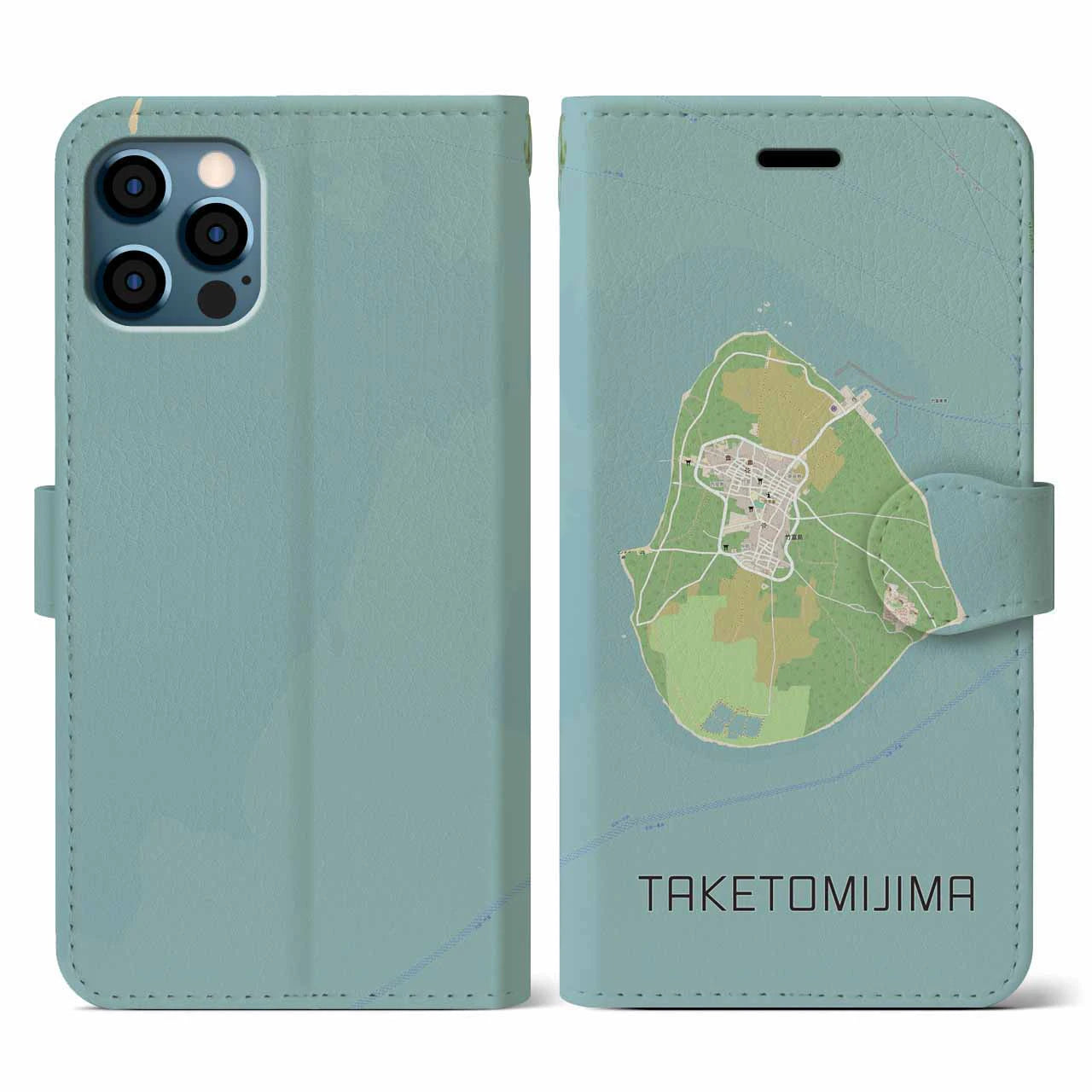 【竹富島(沖縄県)】地図柄iPhoneケース(手帳タイプ)ナチュラル・iPhone 12 / 12 Pro 用