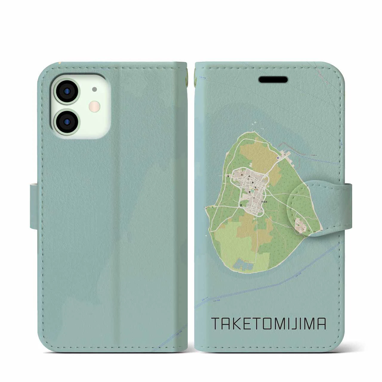 【竹富島(沖縄県)】地図柄iPhoneケース(手帳タイプ)ナチュラル・iPhone 12 mini 用