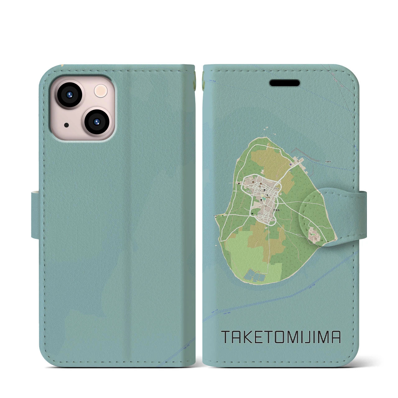 【竹富島(沖縄県)】地図柄iPhoneケース(手帳タイプ)ナチュラル・iPhone 13 mini 用