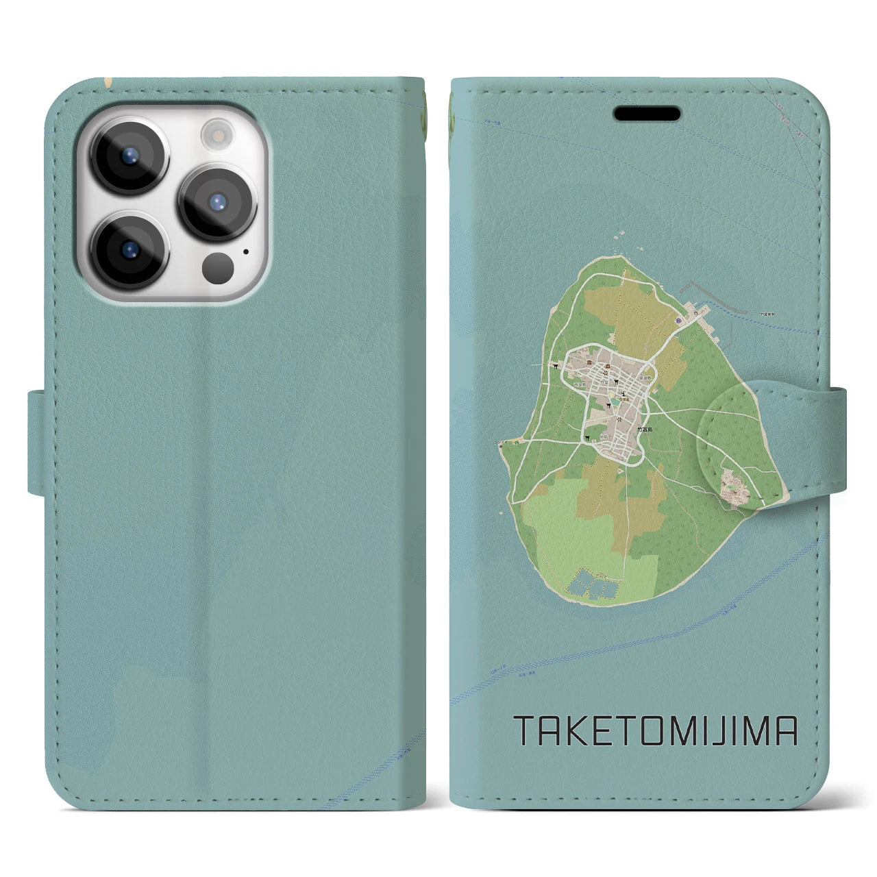 【竹富島(沖縄県)】地図柄iPhoneケース(手帳タイプ)ナチュラル・iPhone 14 Pro 用
