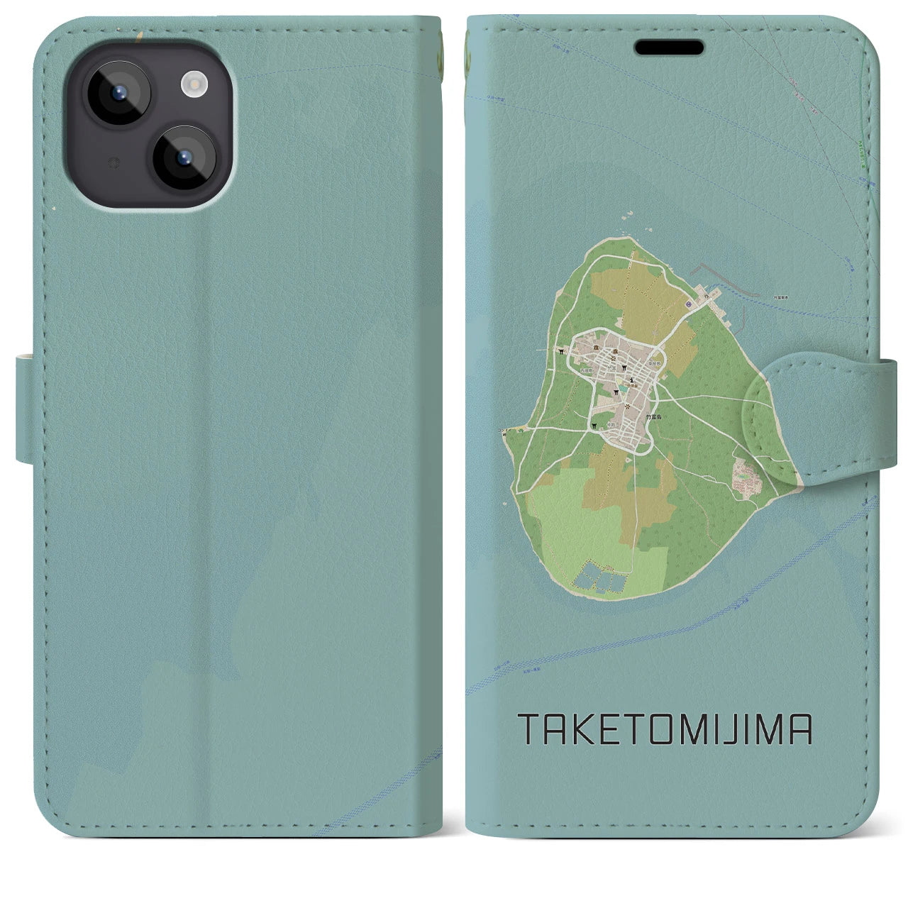 【竹富島(沖縄県)】地図柄iPhoneケース(手帳タイプ)ナチュラル・iPhone 14 Plus 用