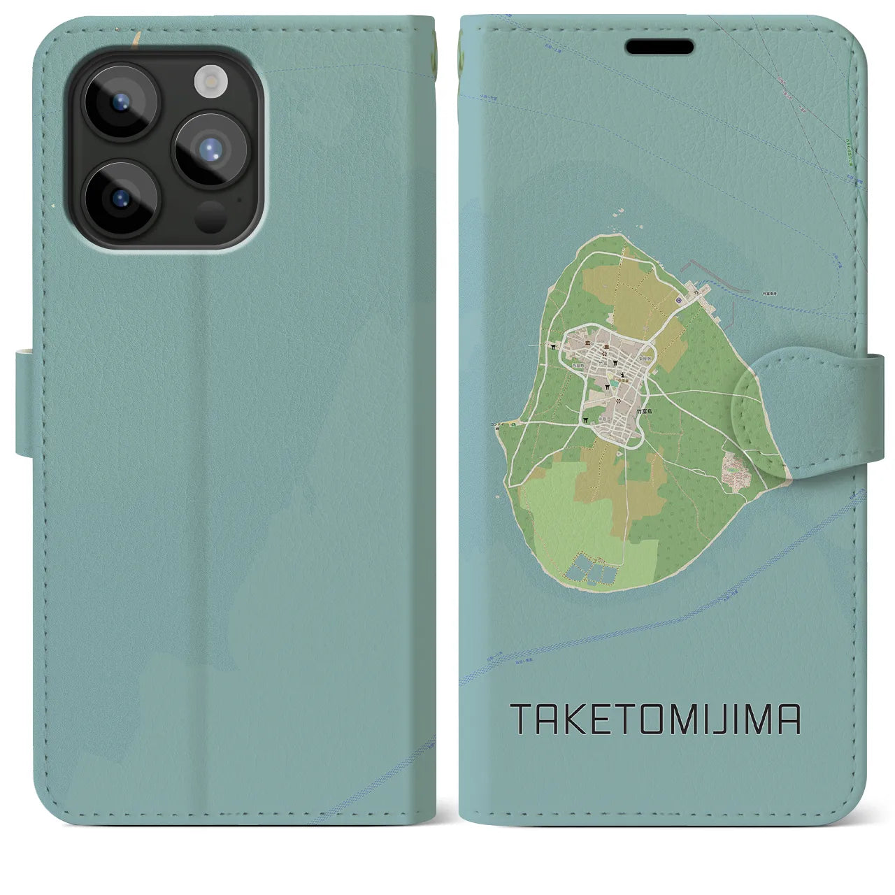 【竹富島(沖縄県)】地図柄iPhoneケース(手帳タイプ)ナチュラル・iPhone 15 Pro Max 用