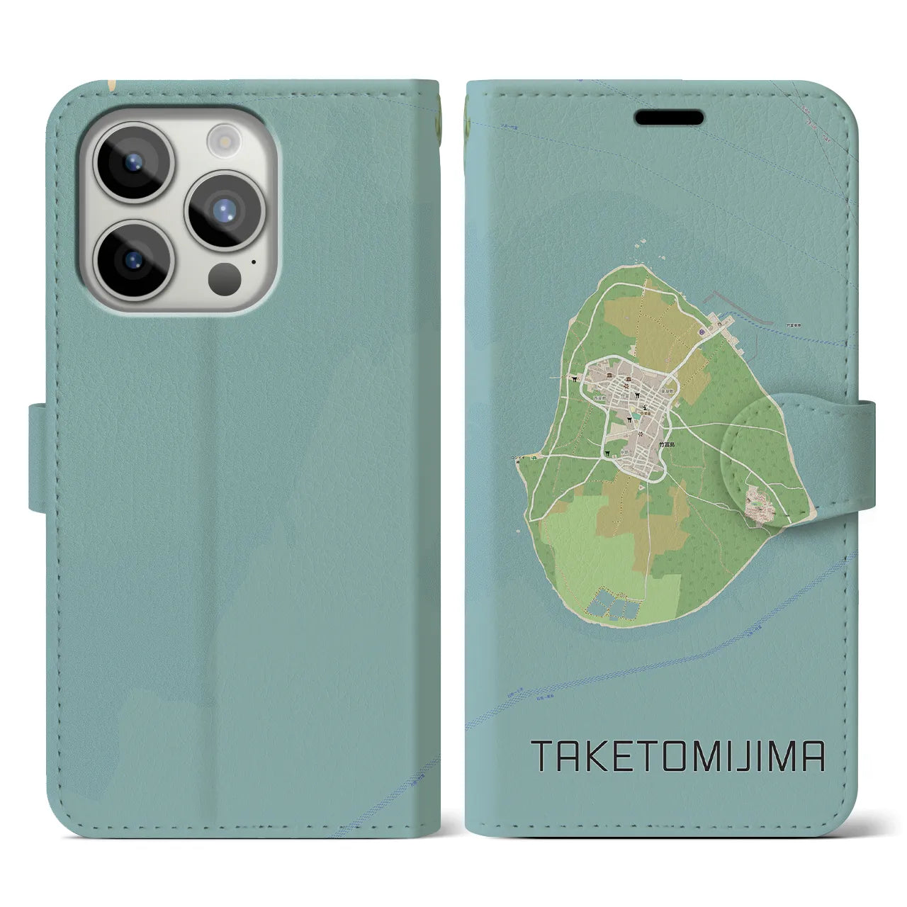 【竹富島(沖縄県)】地図柄iPhoneケース(手帳タイプ)ナチュラル・iPhone 15 Pro 用