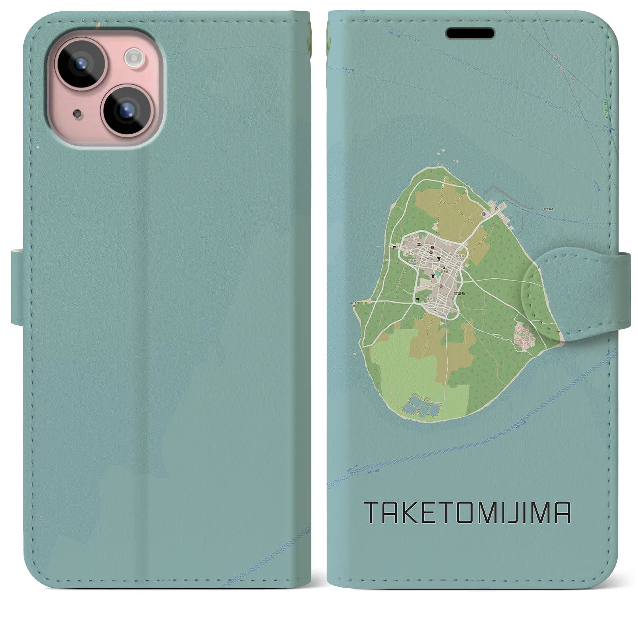 【竹富島(沖縄県)】地図柄iPhoneケース(手帳タイプ)ナチュラル・iPhone 15 Plus 用