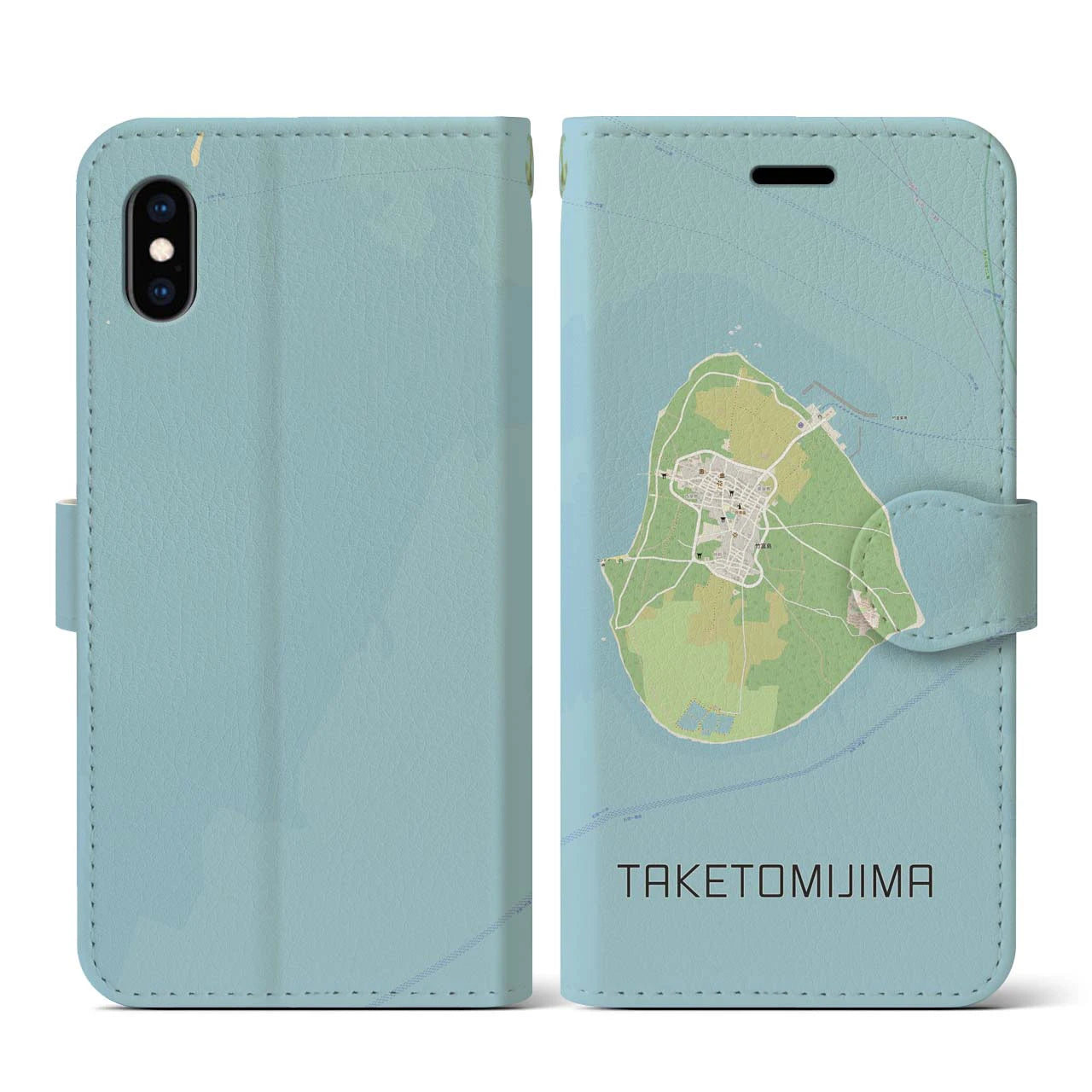 【竹富島(沖縄県)】地図柄iPhoneケース(手帳タイプ)ナチュラル・iPhone XS / X 用
