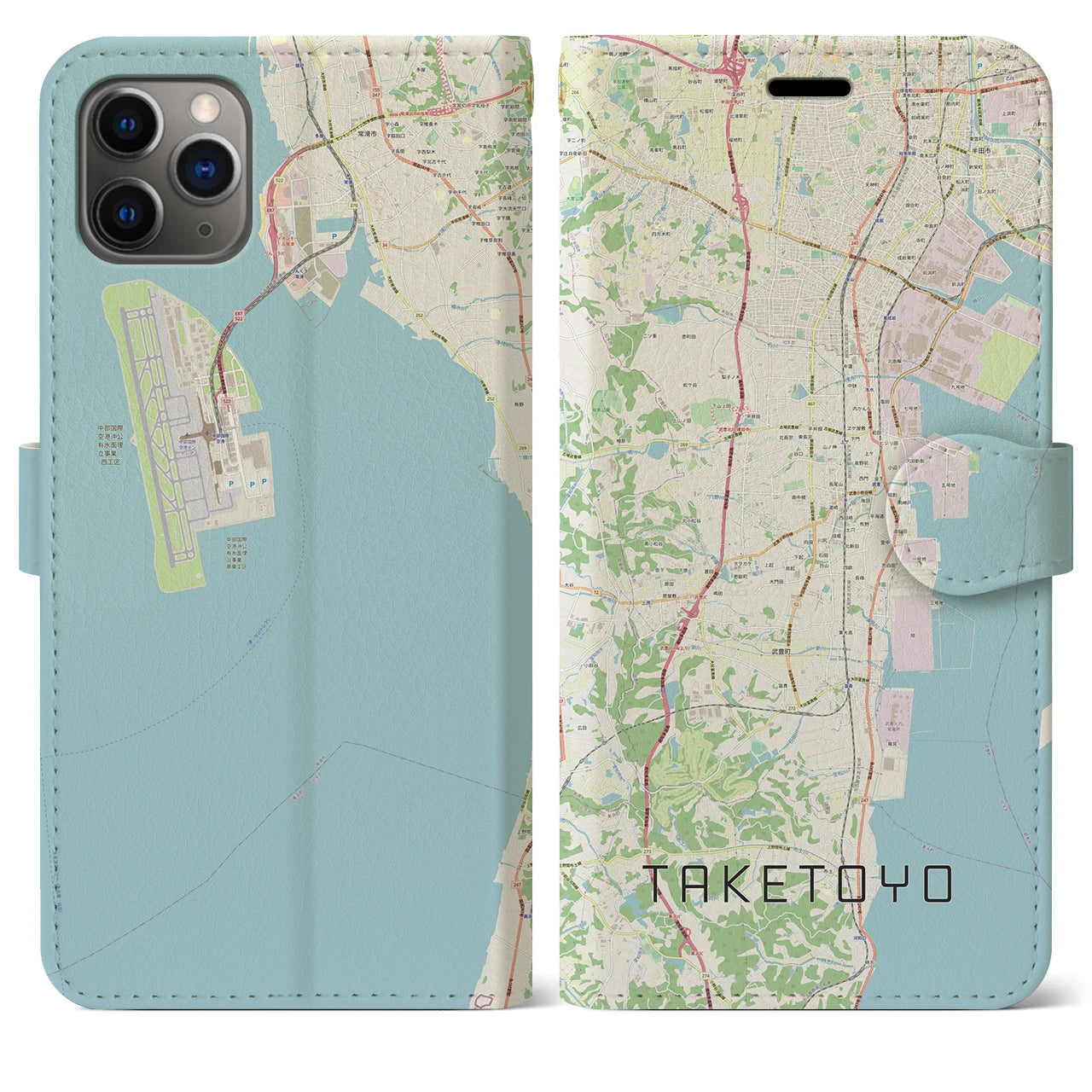 【武豊(愛知県)】地図柄iPhoneケース(手帳タイプ)ナチュラル・iPhone 11 Pro Max 用