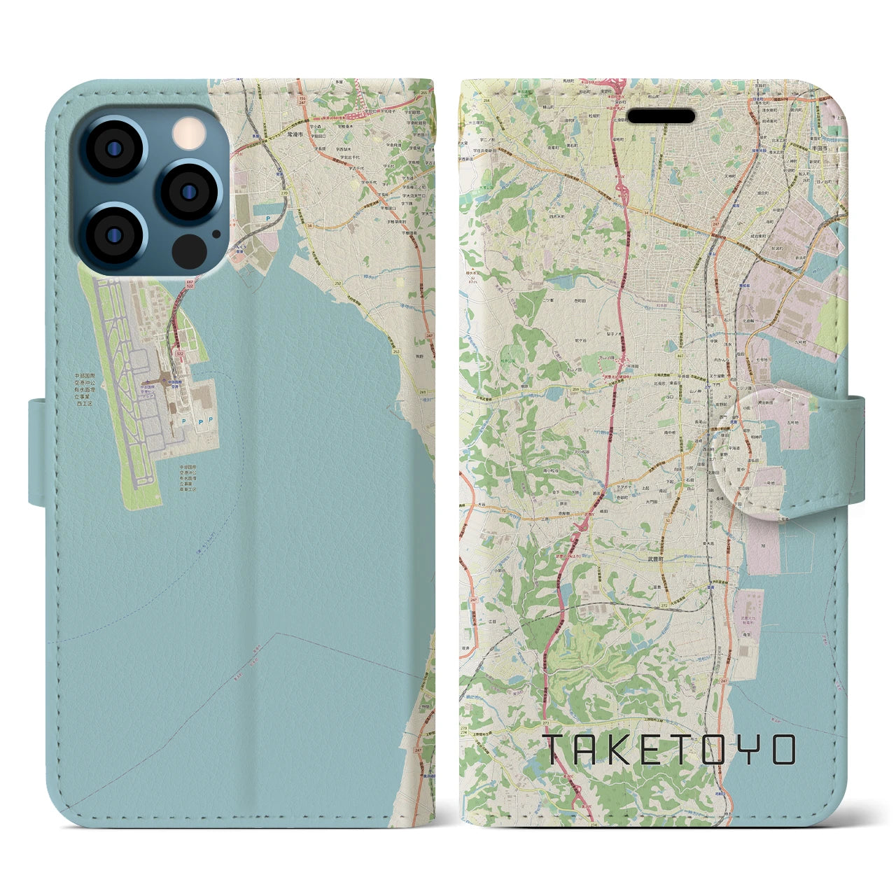 【武豊(愛知県)】地図柄iPhoneケース(手帳タイプ)ナチュラル・iPhone 12 / 12 Pro 用