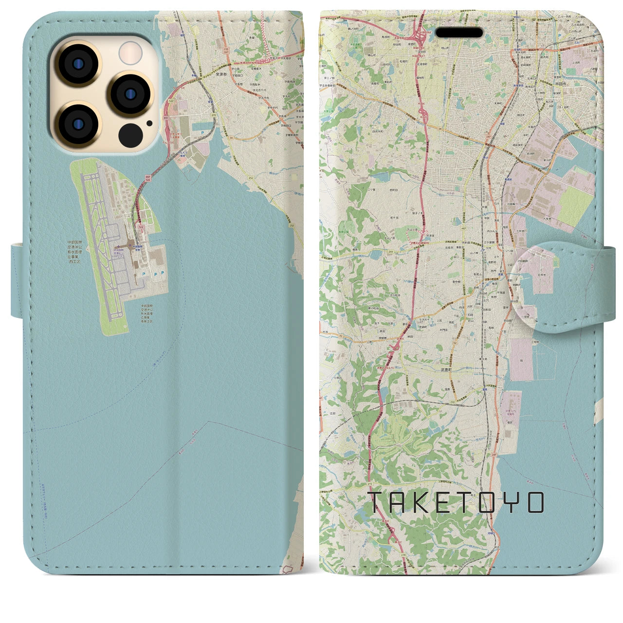【武豊(愛知県)】地図柄iPhoneケース(手帳タイプ)ナチュラル・iPhone 12 Pro Max 用