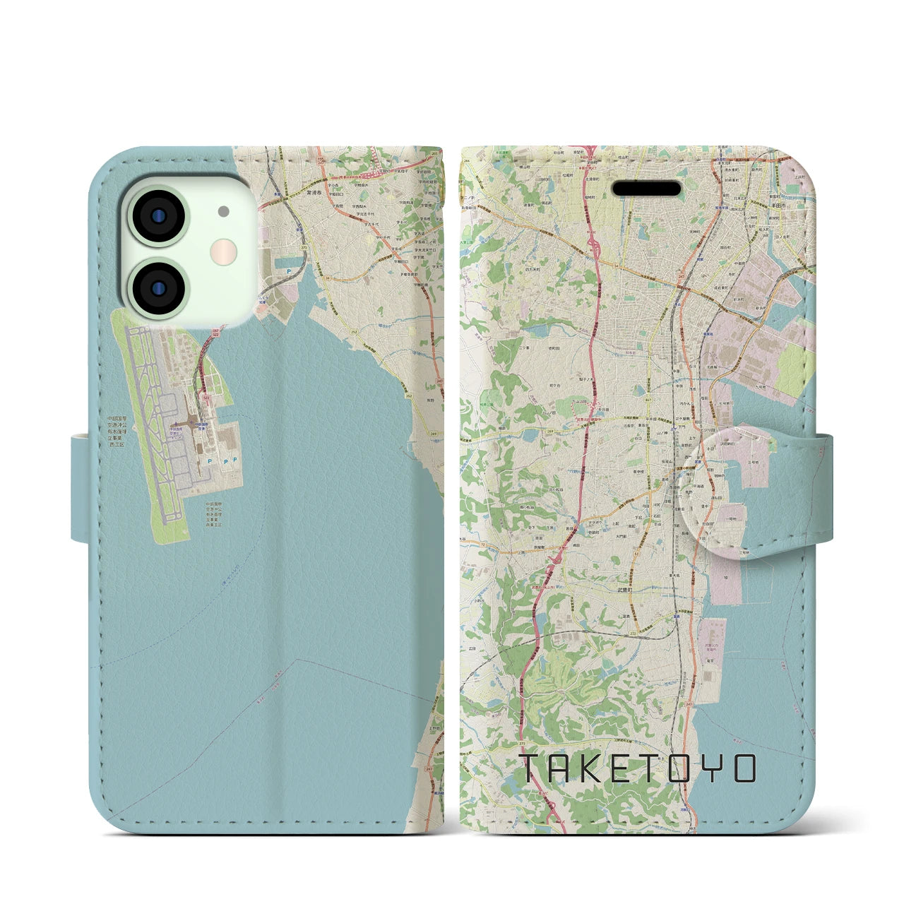 【武豊(愛知県)】地図柄iPhoneケース(手帳タイプ)ナチュラル・iPhone 12 mini 用
