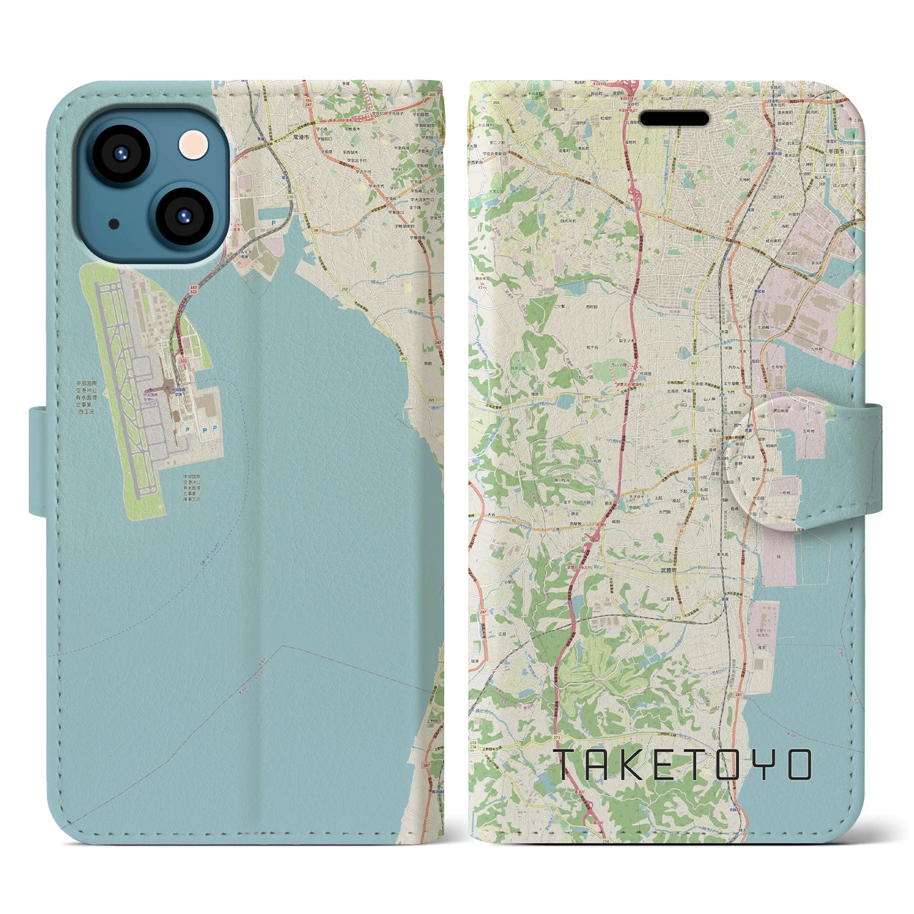 【武豊(愛知県)】地図柄iPhoneケース(手帳タイプ)ナチュラル・iPhone 13 用