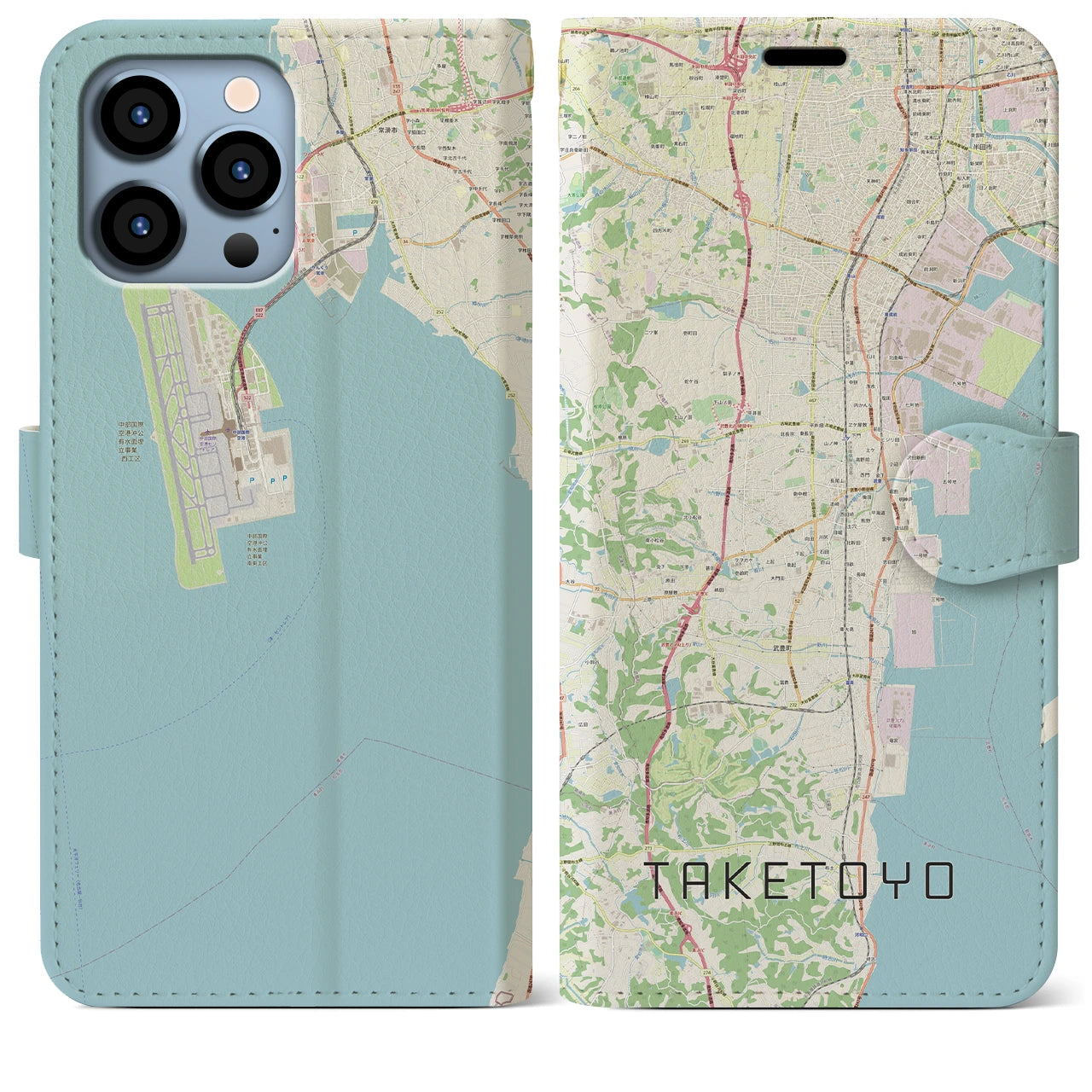 【武豊(愛知県)】地図柄iPhoneケース(手帳タイプ)ナチュラル・iPhone 13 Pro Max 用