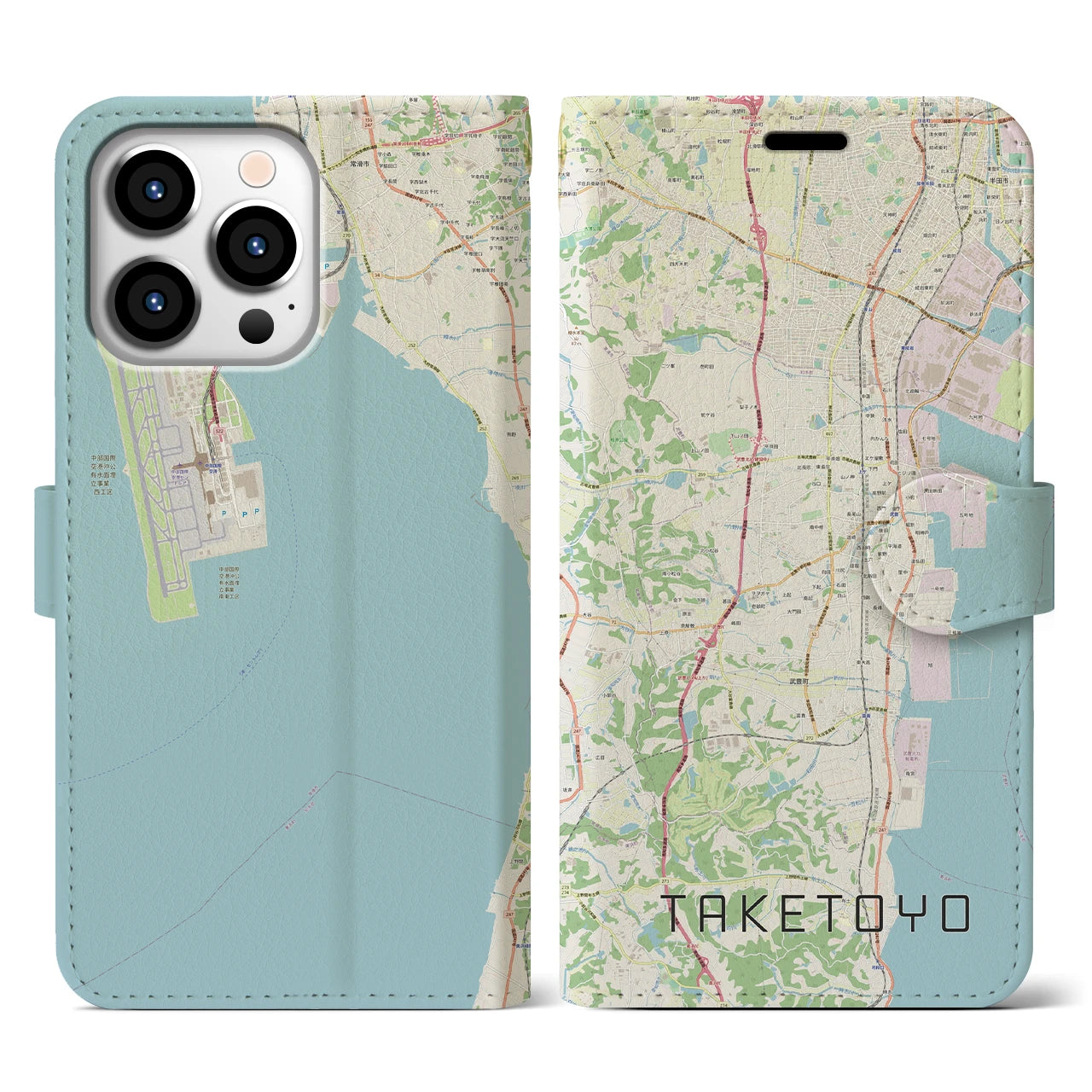 【武豊(愛知県)】地図柄iPhoneケース(手帳タイプ)ナチュラル・iPhone 13 Pro 用