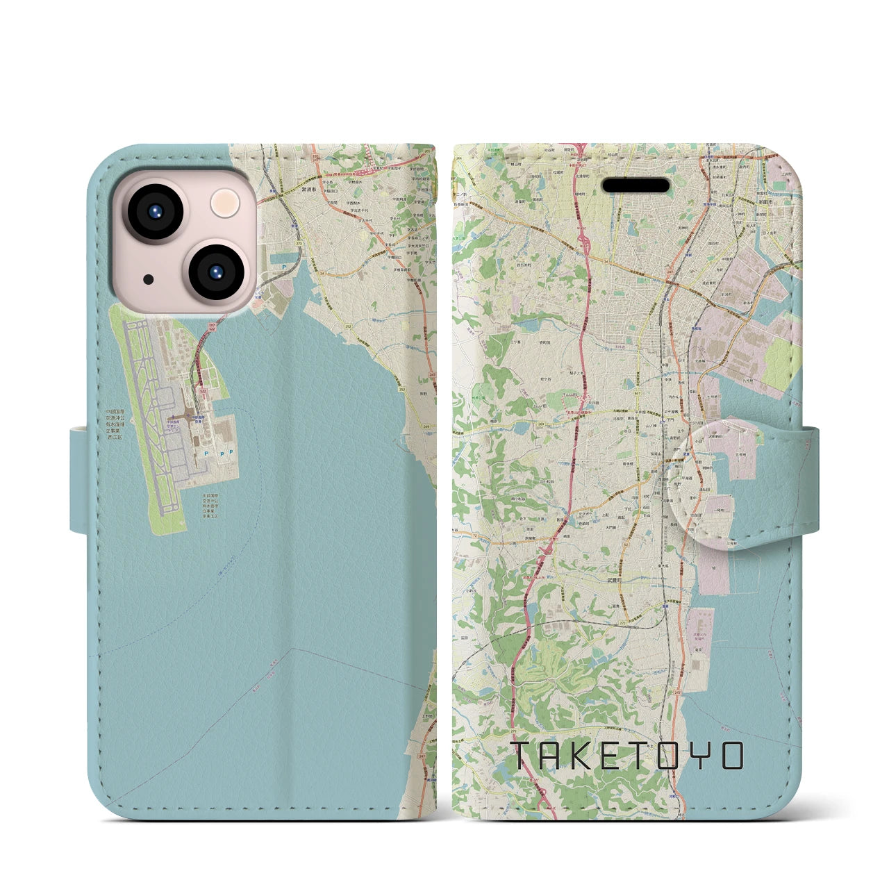 【武豊(愛知県)】地図柄iPhoneケース(手帳タイプ)ナチュラル・iPhone 13 mini 用