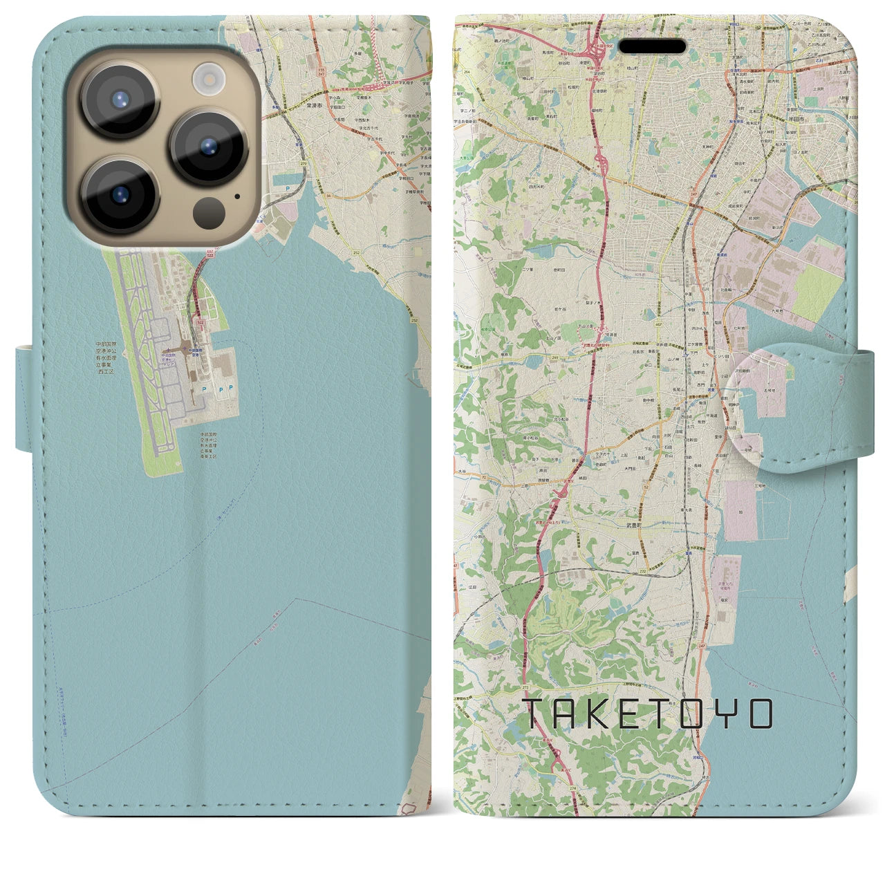 【武豊(愛知県)】地図柄iPhoneケース(手帳タイプ)ナチュラル・iPhone 14 Pro Max 用
