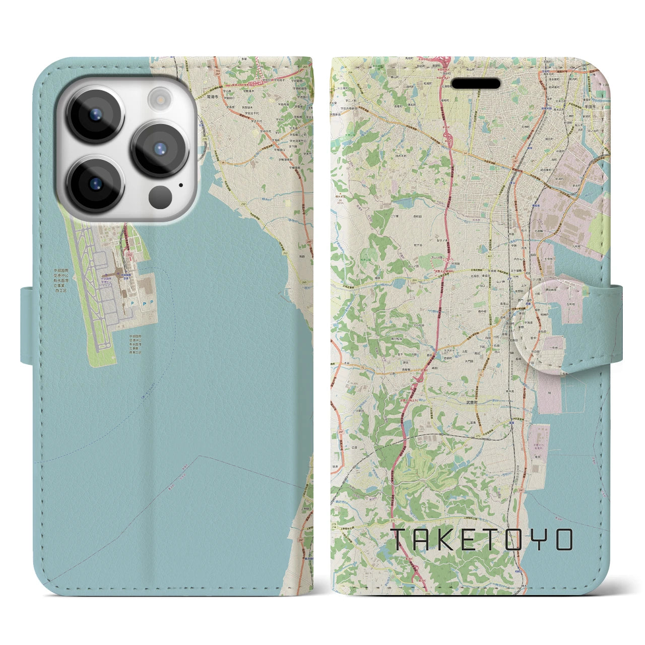 【武豊(愛知県)】地図柄iPhoneケース(手帳タイプ)ナチュラル・iPhone 14 Pro 用