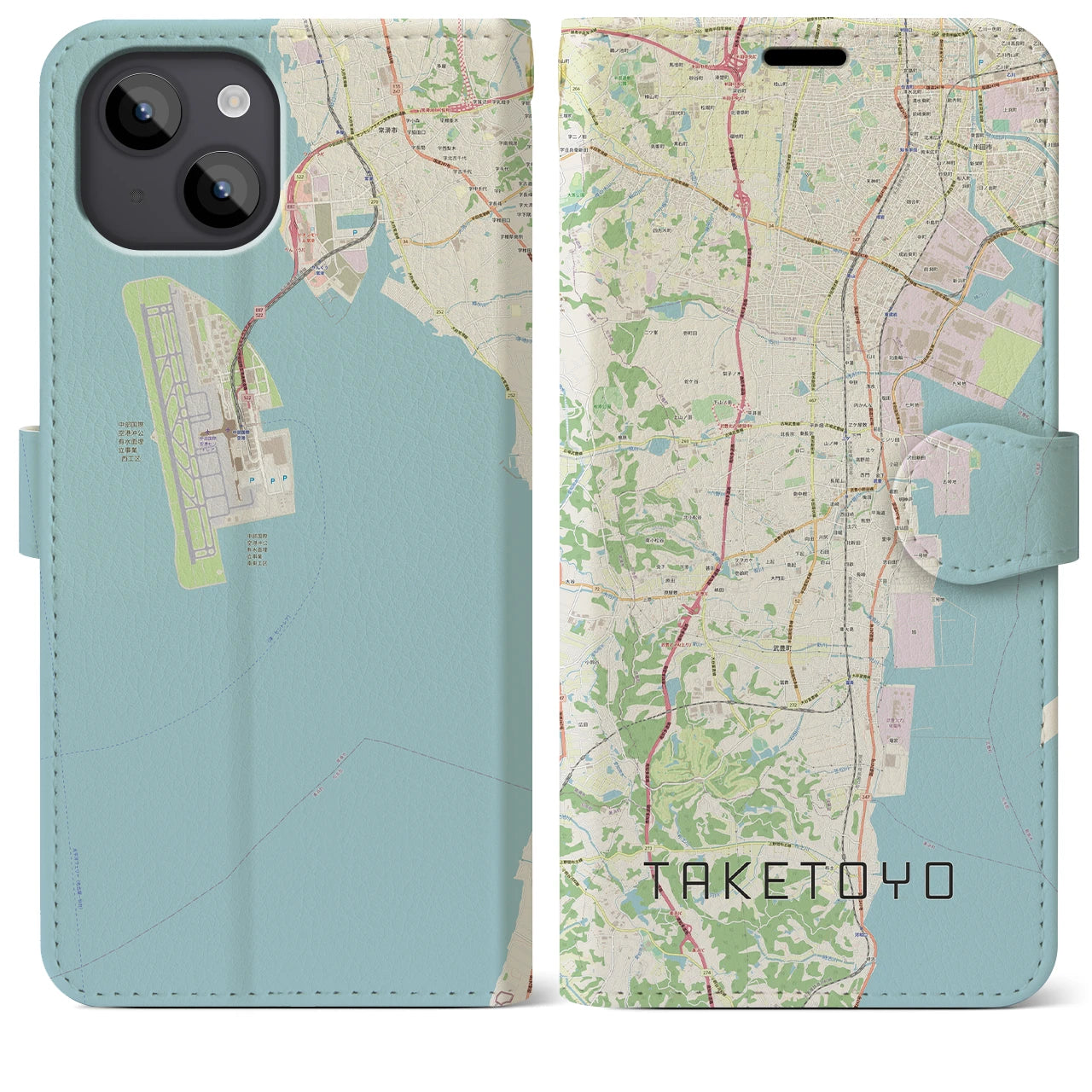 【武豊(愛知県)】地図柄iPhoneケース(手帳タイプ)ナチュラル・iPhone 14 Plus 用