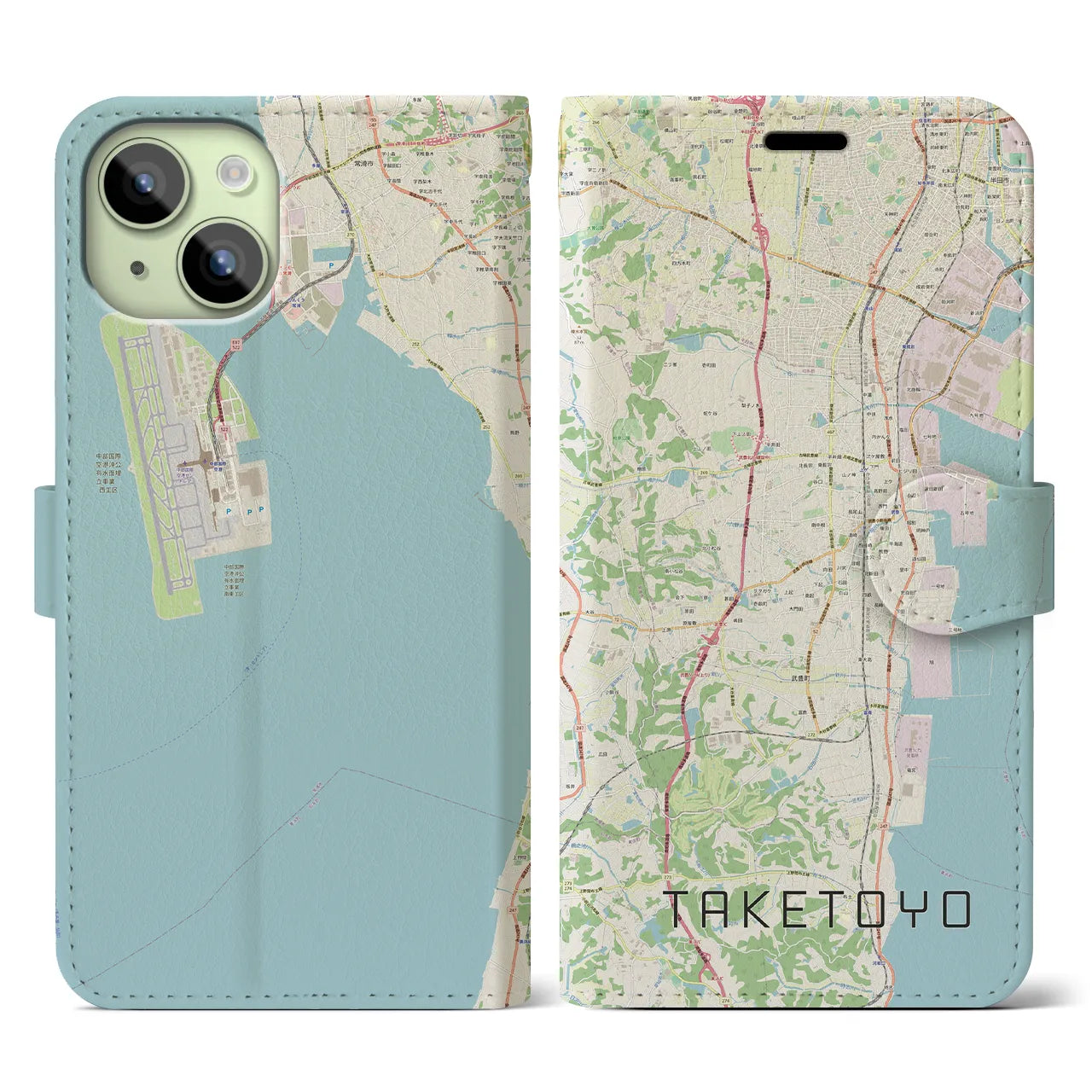 【武豊(愛知県)】地図柄iPhoneケース(手帳タイプ)ナチュラル・iPhone 15 用
