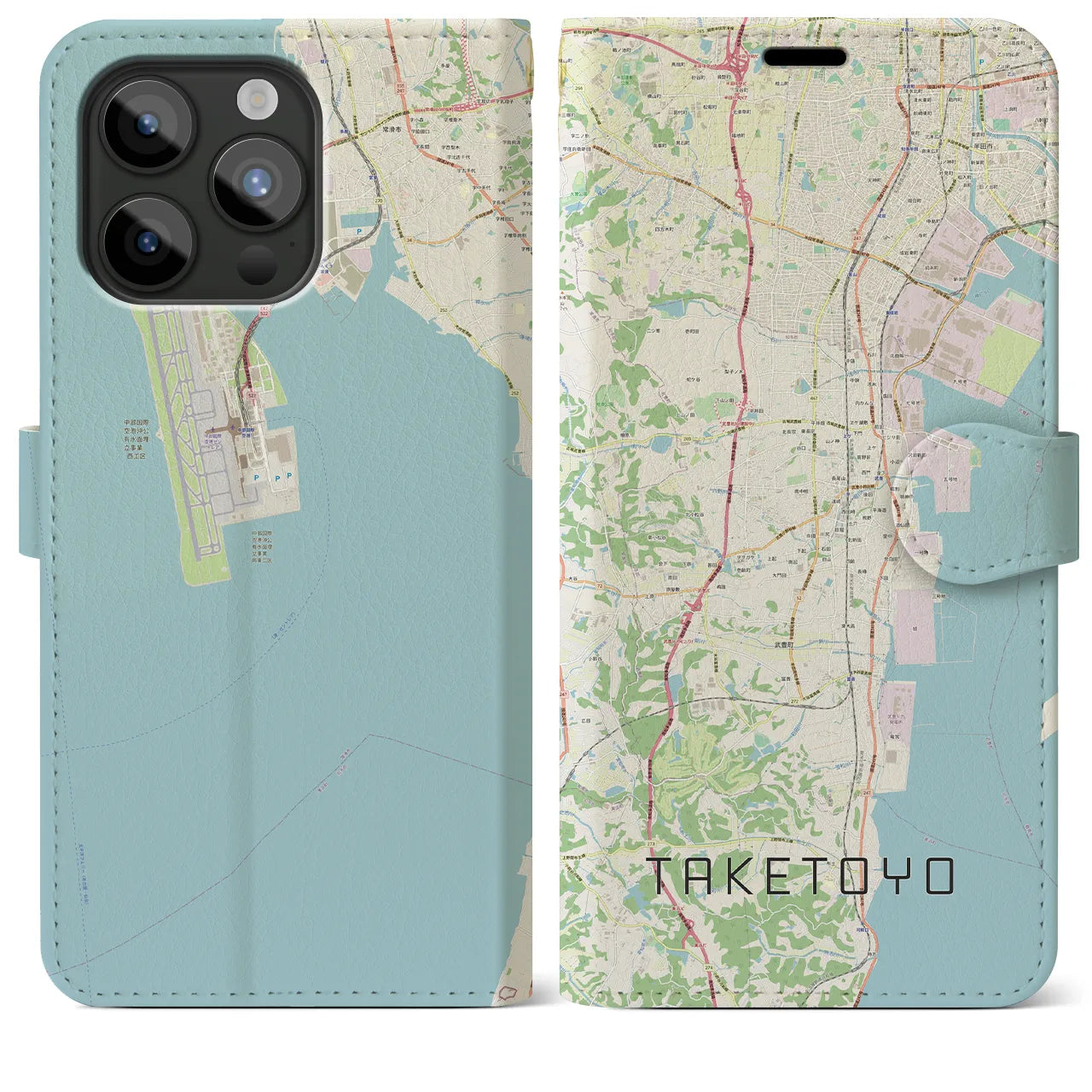 【武豊(愛知県)】地図柄iPhoneケース(手帳タイプ)ナチュラル・iPhone 15 Pro Max 用