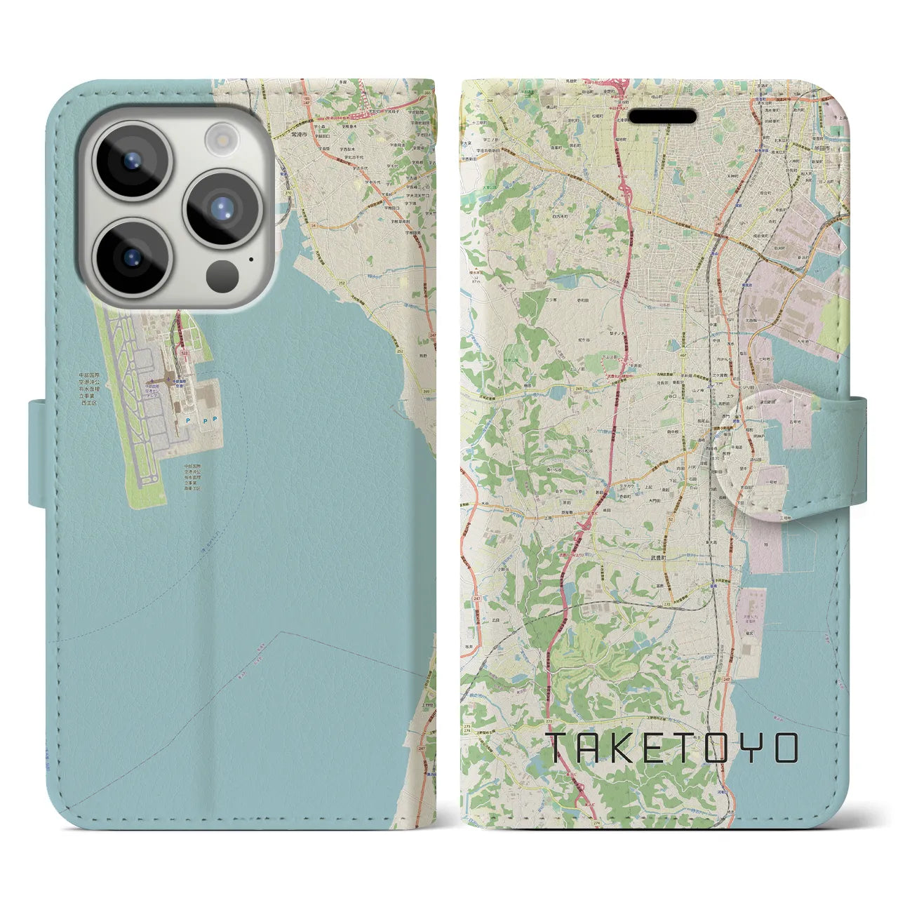 【武豊(愛知県)】地図柄iPhoneケース(手帳タイプ)ナチュラル・iPhone 15 Pro 用