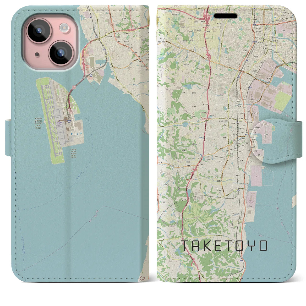 【武豊(愛知県)】地図柄iPhoneケース(手帳タイプ)ナチュラル・iPhone 15 Plus 用