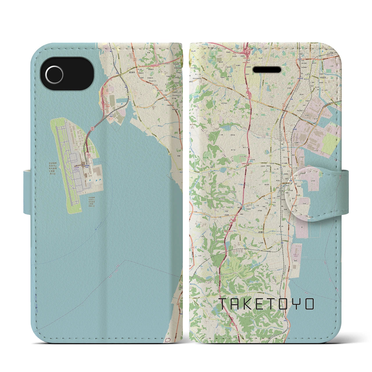 【武豊(愛知県)】地図柄iPhoneケース(手帳タイプ)ナチュラル・iPhone SE(第3 / 第2世代) / 8 / 7 / 6s / 6 用