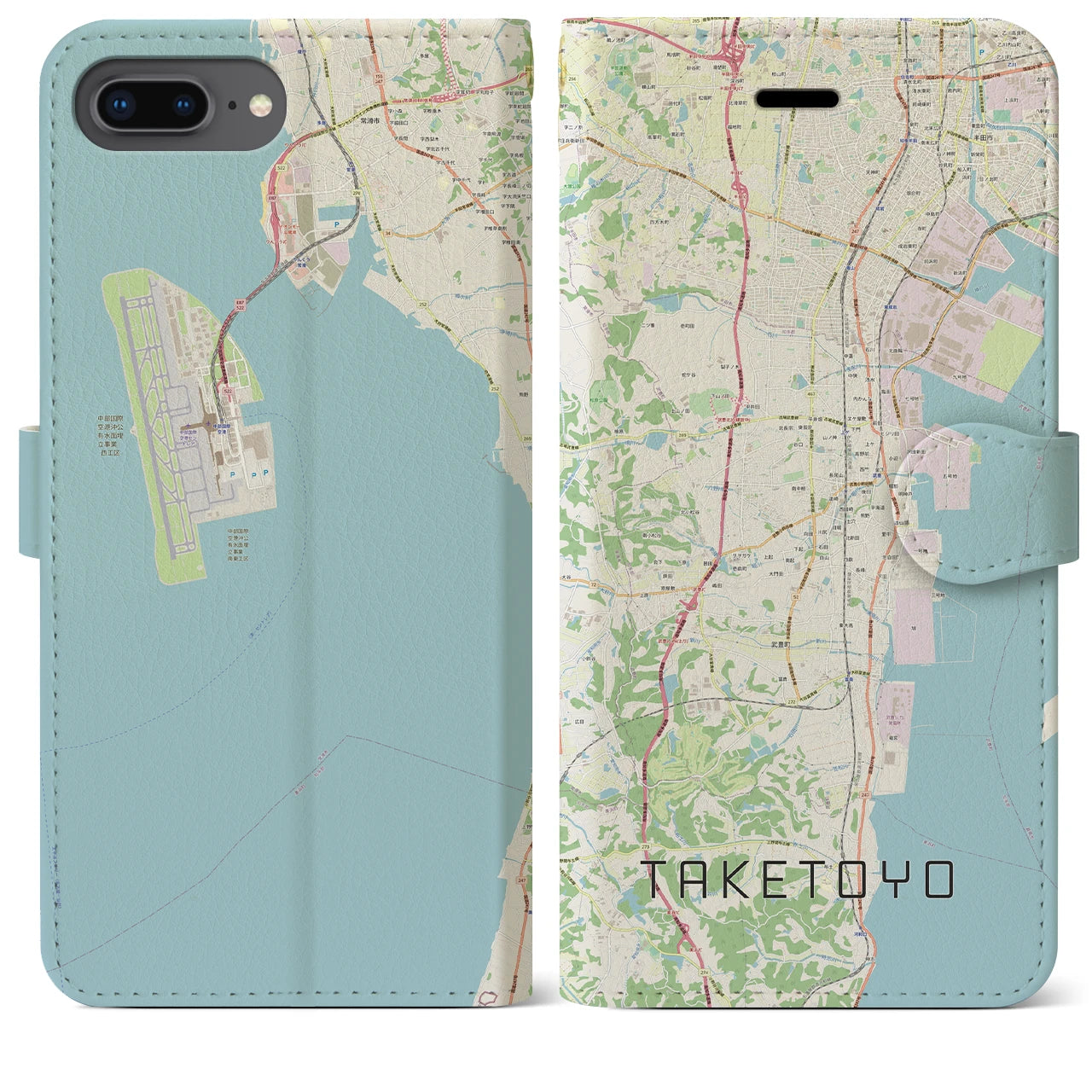 【武豊(愛知県)】地図柄iPhoneケース(手帳タイプ)ナチュラル・iPhone 8Plus /7Plus / 6sPlus / 6Plus 用