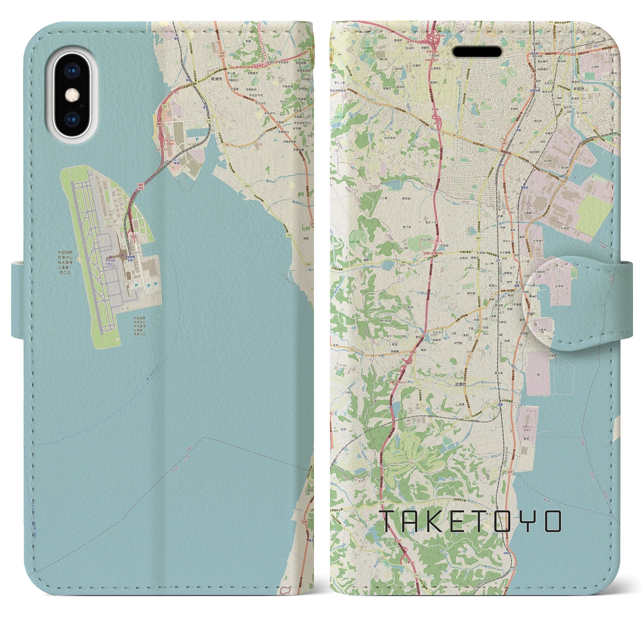 【武豊(愛知県)】地図柄iPhoneケース(手帳タイプ)ナチュラル・iPhone XS Max 用