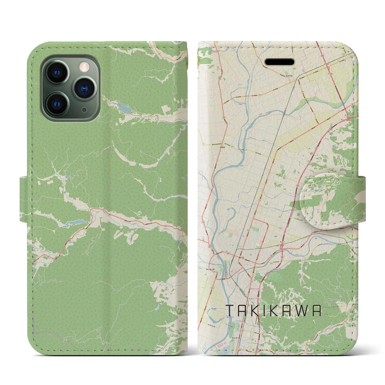 【滝川(北海道)】地図柄iPhoneケース(手帳タイプ)ナチュラル・iPhone 11 Pro 用