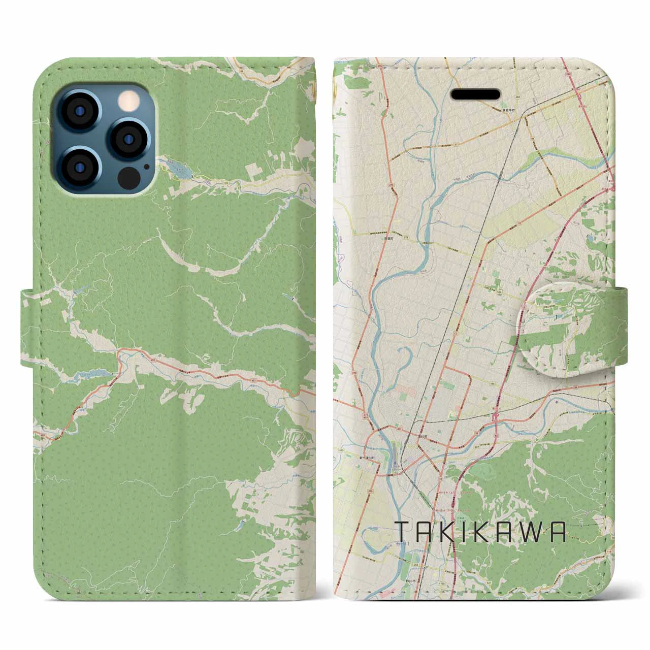 【滝川(北海道)】地図柄iPhoneケース(手帳タイプ)ナチュラル・iPhone 12 / 12 Pro 用