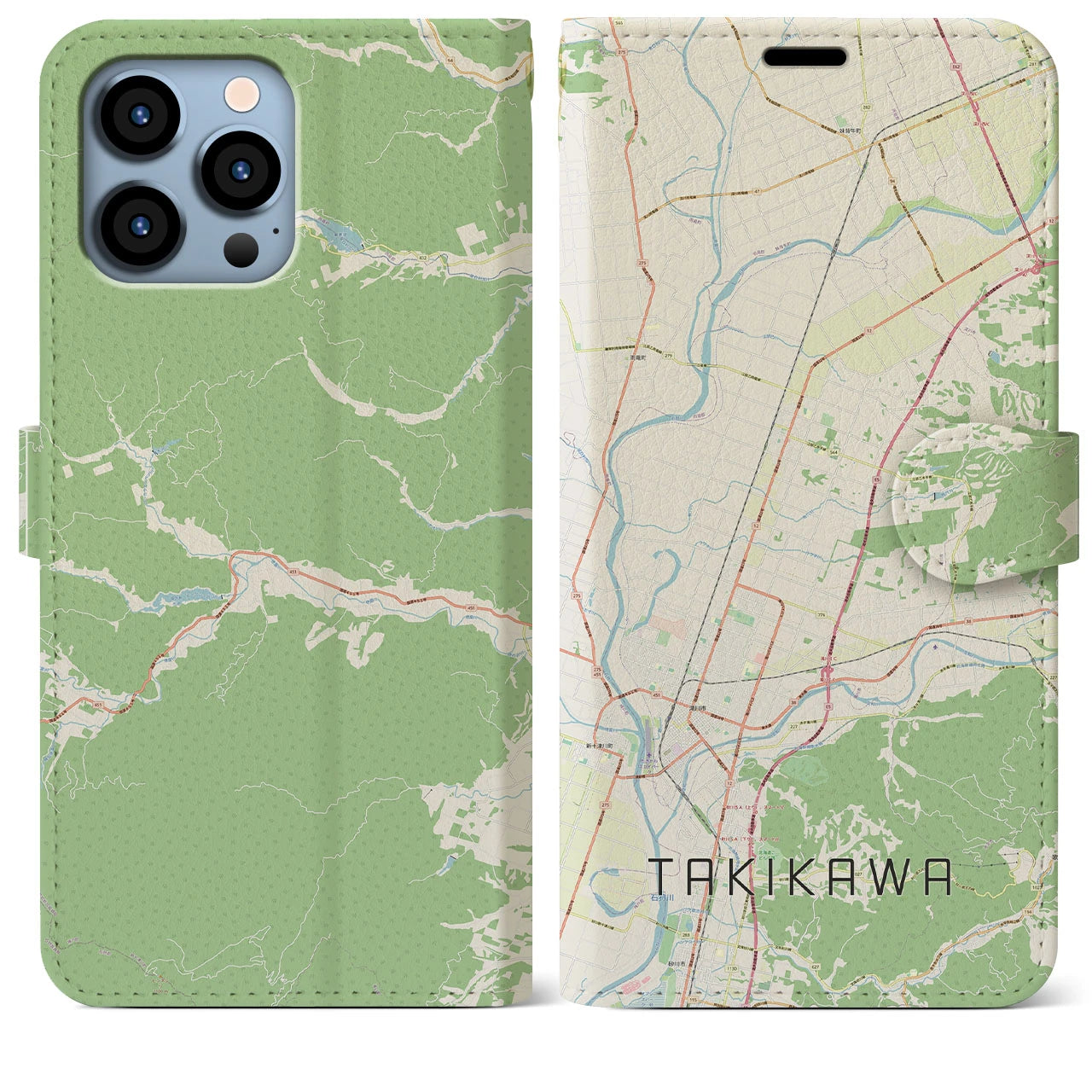 【滝川(北海道)】地図柄iPhoneケース(手帳タイプ)ナチュラル・iPhone 13 Pro Max 用