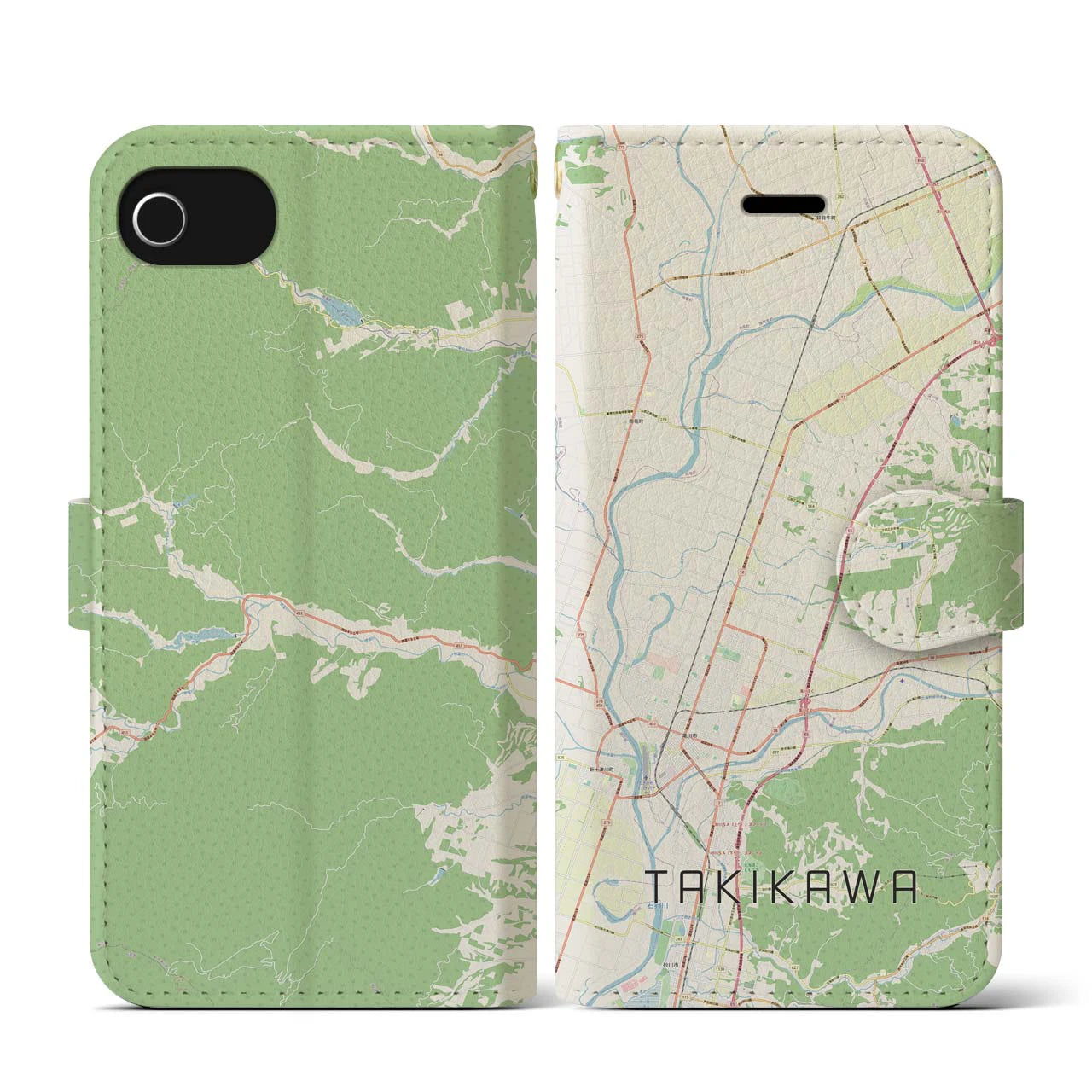 【滝川(北海道)】地図柄iPhoneケース(手帳タイプ)ナチュラル・iPhone SE(第3 / 第2世代) / 8 / 7 / 6s / 6 用