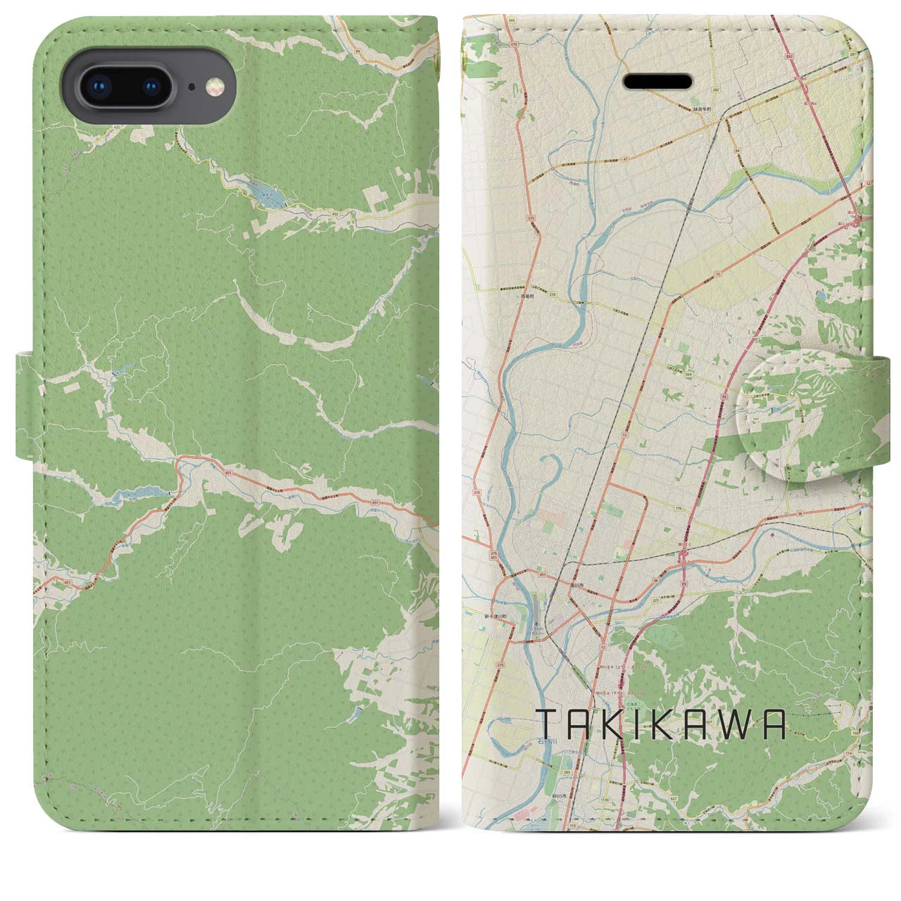 【滝川(北海道)】地図柄iPhoneケース(手帳タイプ)ナチュラル・iPhone 8Plus /7Plus / 6sPlus / 6Plus 用