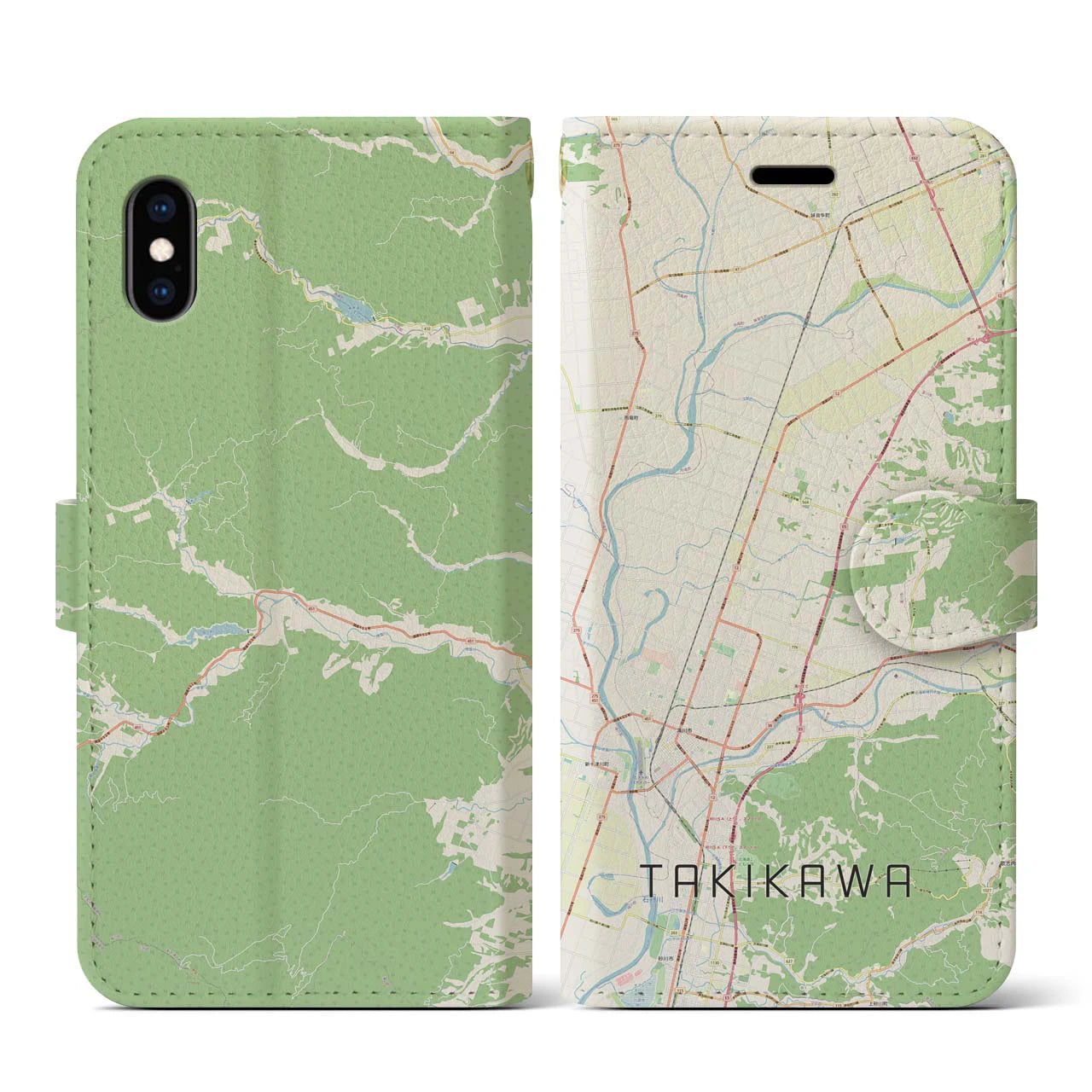 【滝川(北海道)】地図柄iPhoneケース(手帳タイプ)ナチュラル・iPhone XS / X 用