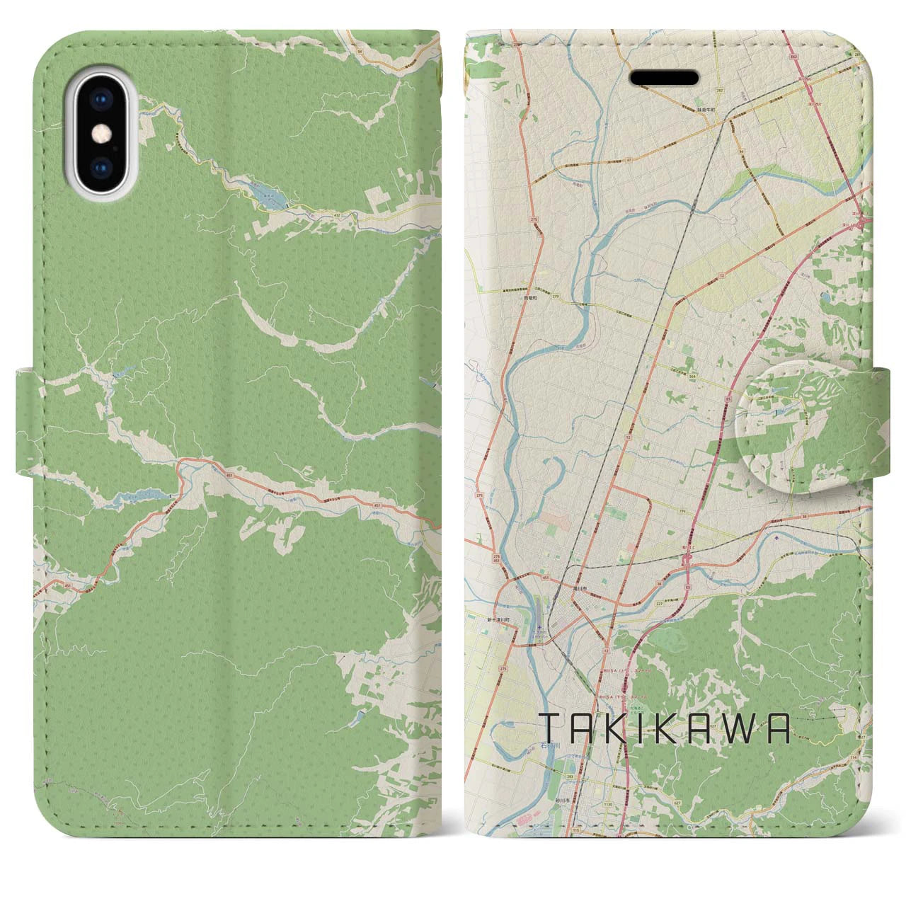 【滝川(北海道)】地図柄iPhoneケース(手帳タイプ)ナチュラル・iPhone XS Max 用
