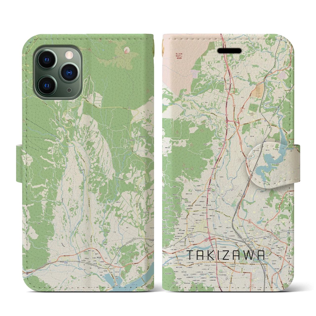 【滝沢(岩手県)】地図柄iPhoneケース(手帳タイプ)ナチュラル・iPhone 11 Pro 用