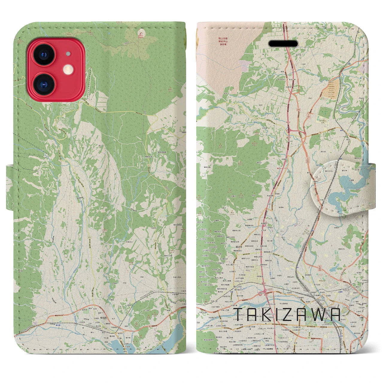 【滝沢(岩手県)】地図柄iPhoneケース(手帳タイプ)ナチュラル・iPhone 11 用