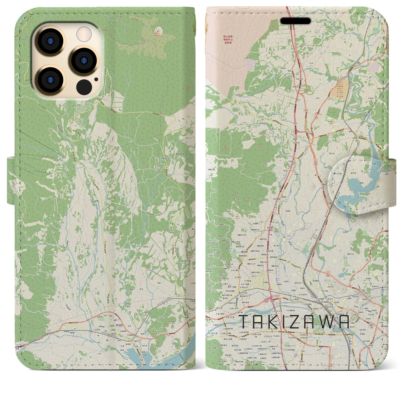 【滝沢(岩手県)】地図柄iPhoneケース(手帳タイプ)ナチュラル・iPhone 12 Pro Max 用
