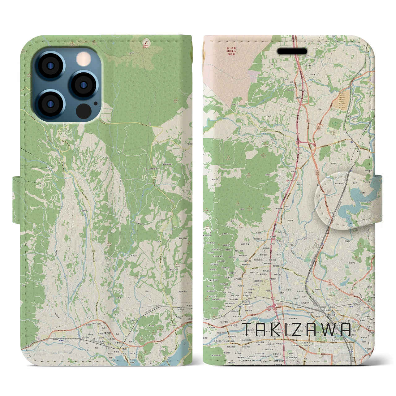 【滝沢(岩手県)】地図柄iPhoneケース(手帳タイプ)ナチュラル・iPhone 12 / 12 Pro 用