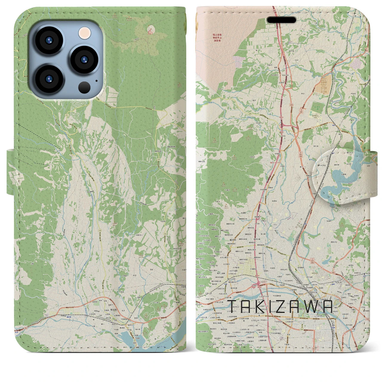【滝沢(岩手県)】地図柄iPhoneケース(手帳タイプ)ナチュラル・iPhone 13 Pro Max 用