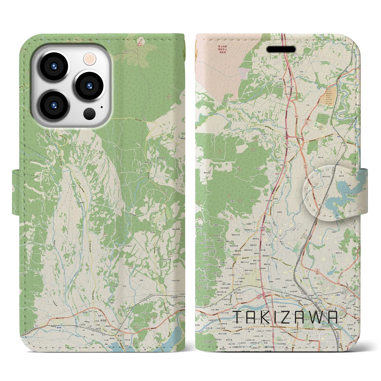 【滝沢(岩手県)】地図柄iPhoneケース(手帳タイプ)ナチュラル・iPhone 13 Pro 用