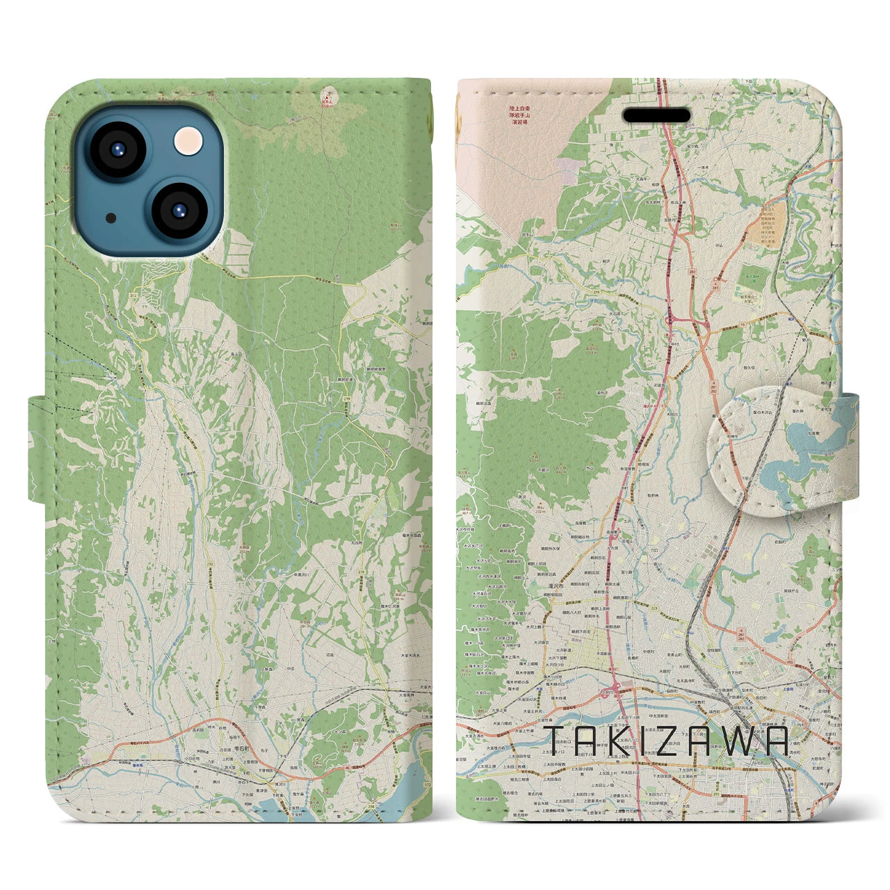 【滝沢(岩手県)】地図柄iPhoneケース(手帳タイプ)ナチュラル・iPhone 13 用
