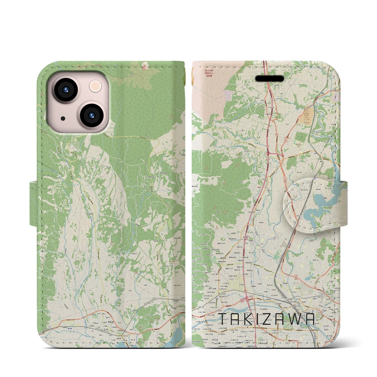 【滝沢(岩手県)】地図柄iPhoneケース(手帳タイプ)ナチュラル・iPhone 13 mini 用