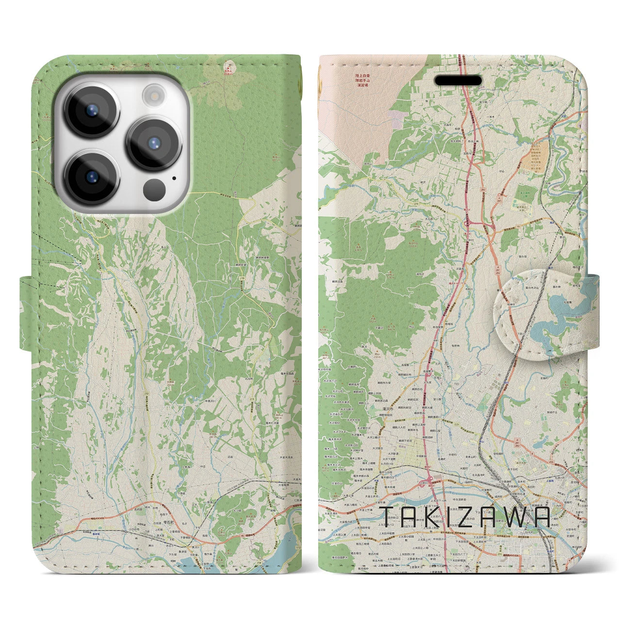 【滝沢(岩手県)】地図柄iPhoneケース(手帳タイプ)ナチュラル・iPhone 14 Pro 用