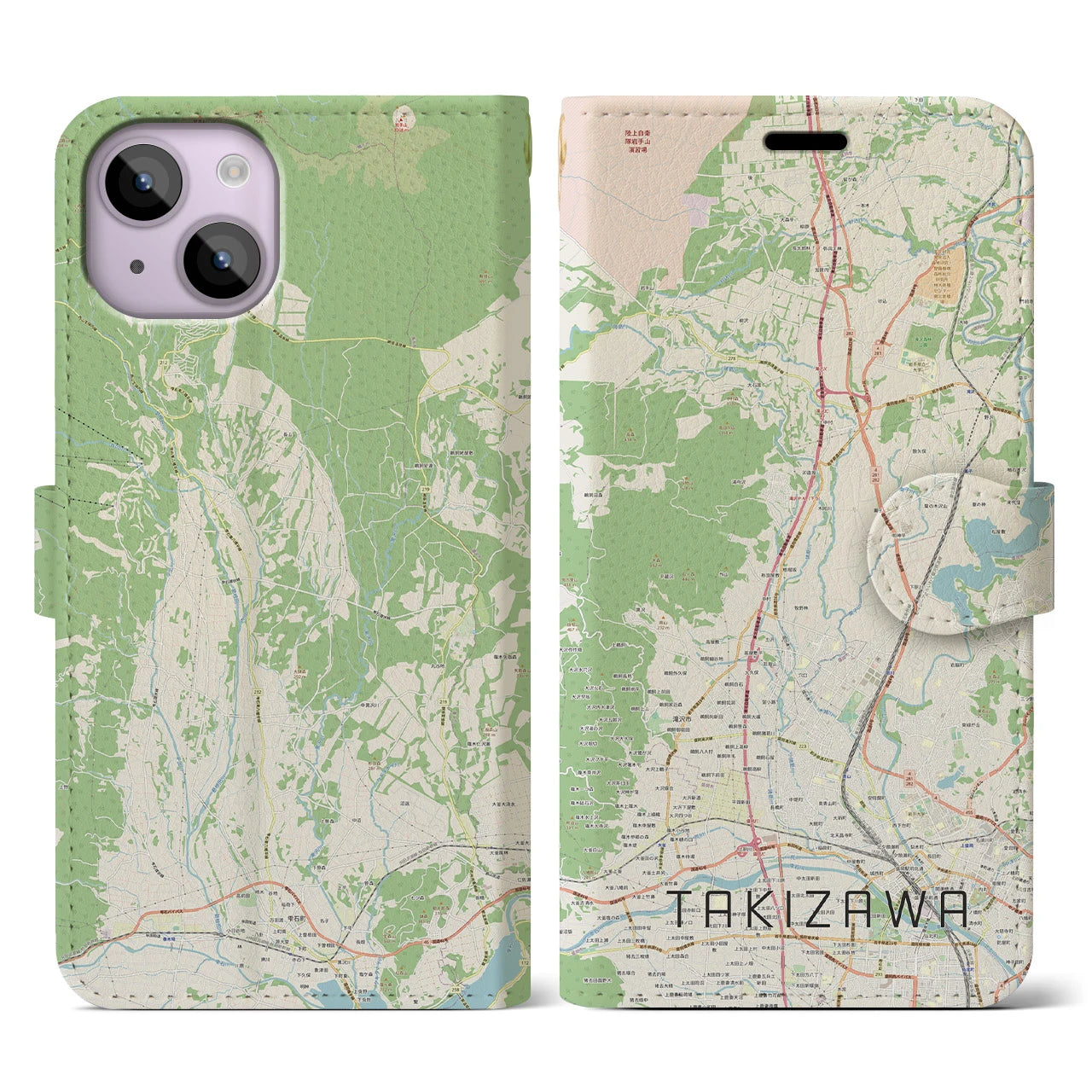 【滝沢(岩手県)】地図柄iPhoneケース(手帳タイプ)ナチュラル・iPhone 14 用